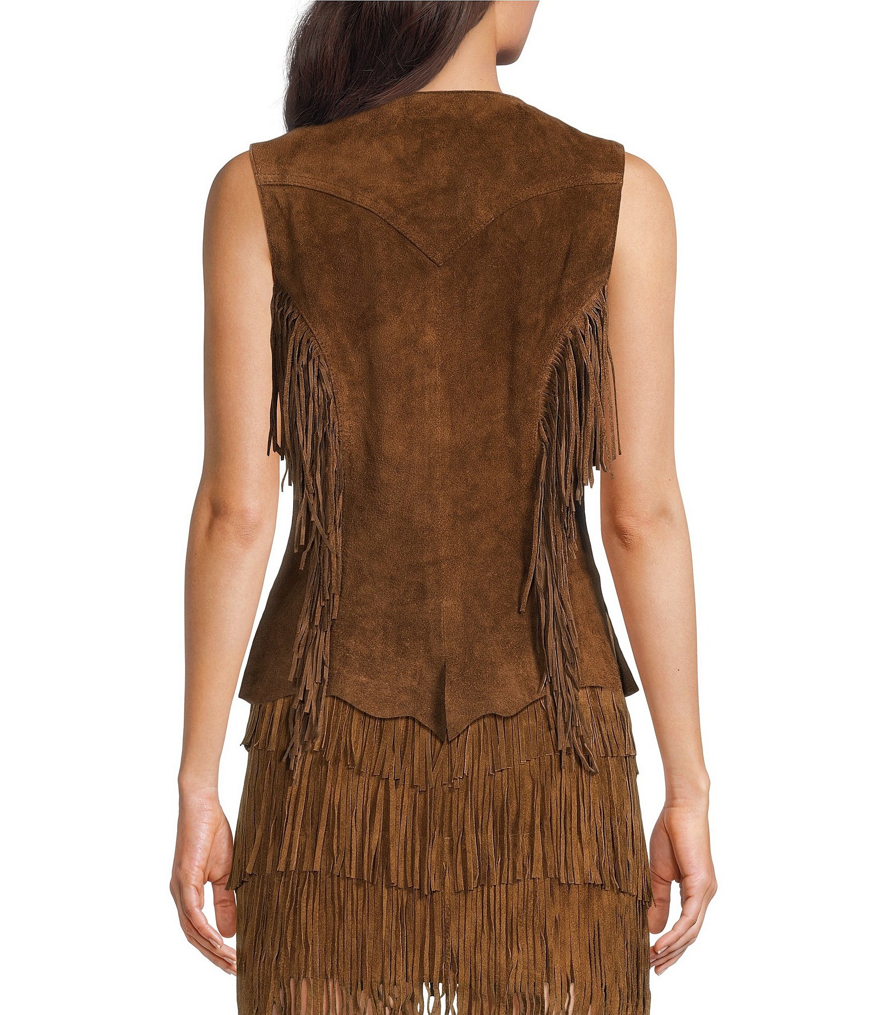 Scully Leather V-Neck Fringe Snap Front Vest