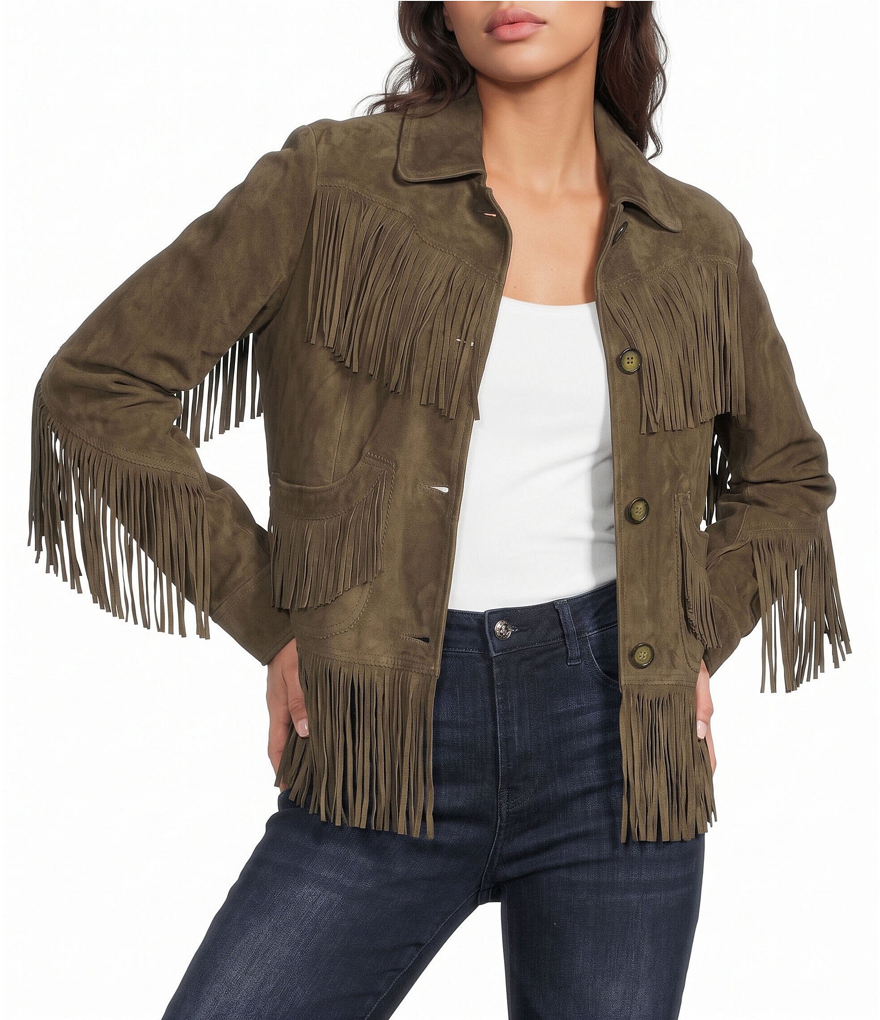 Scully Olive Suede Fringe Jacket