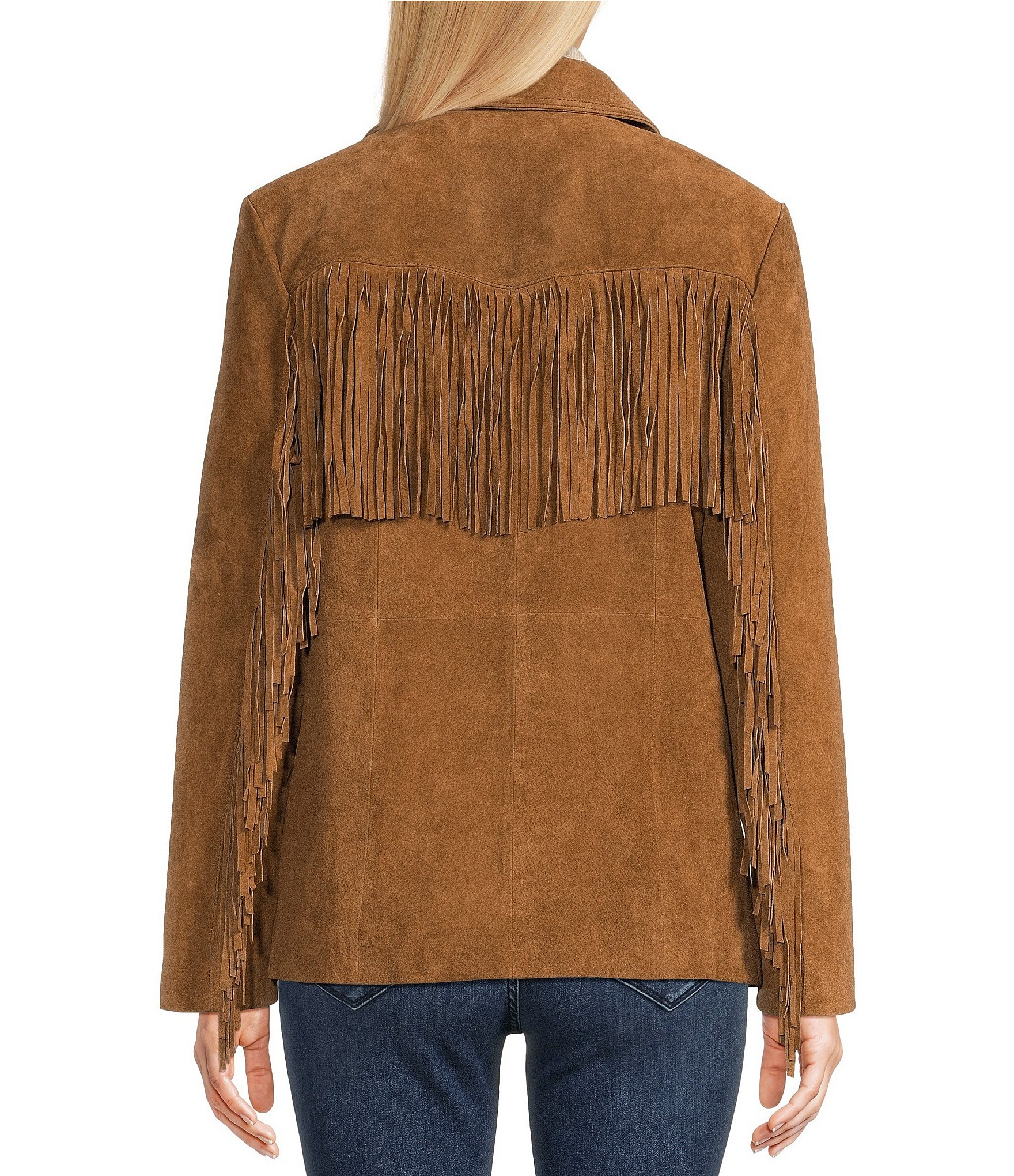 Scully Suede Leather Fringe Button Front Jacket