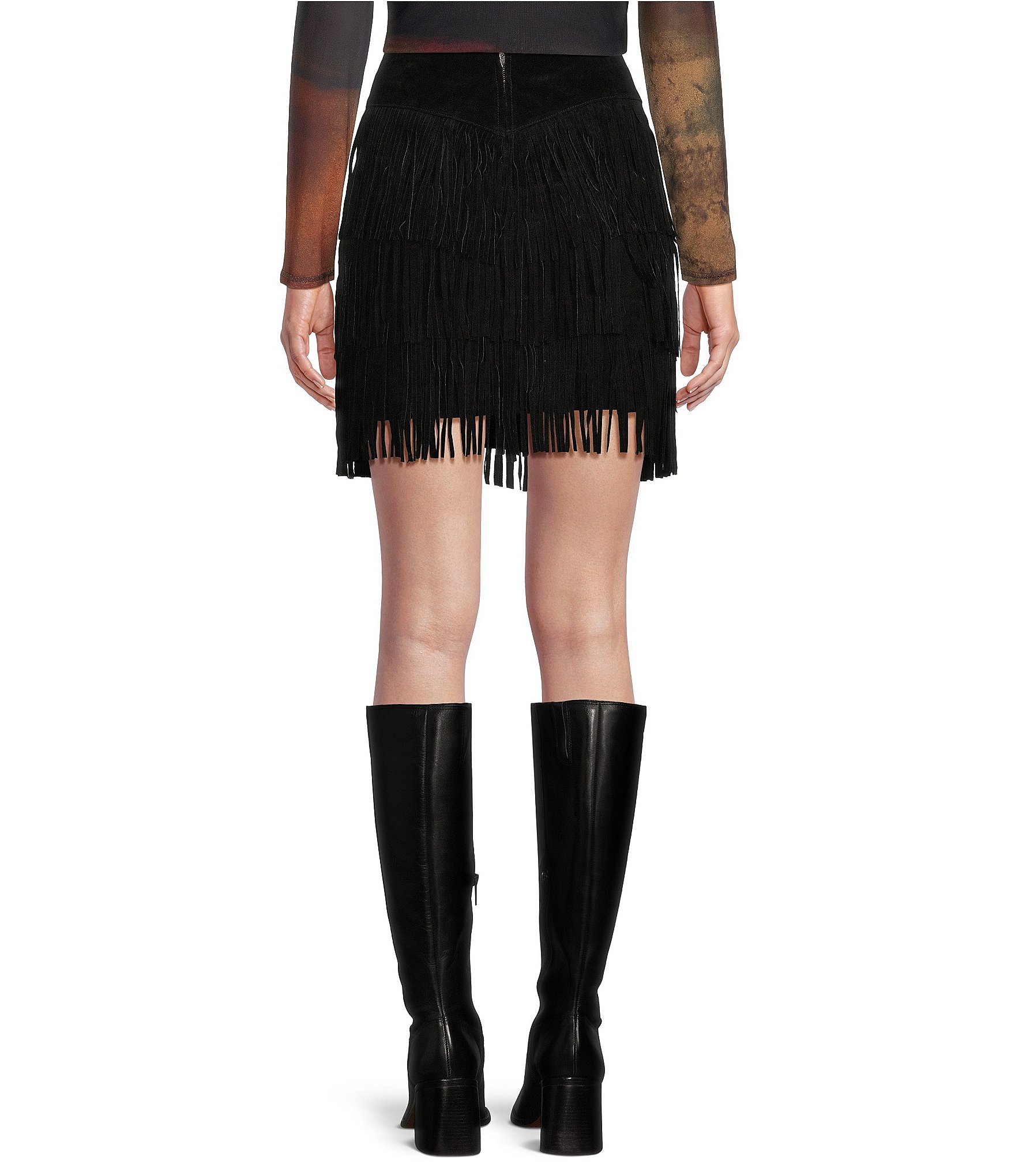 Scully Western Tiered Suede Fringe Mini Skirt