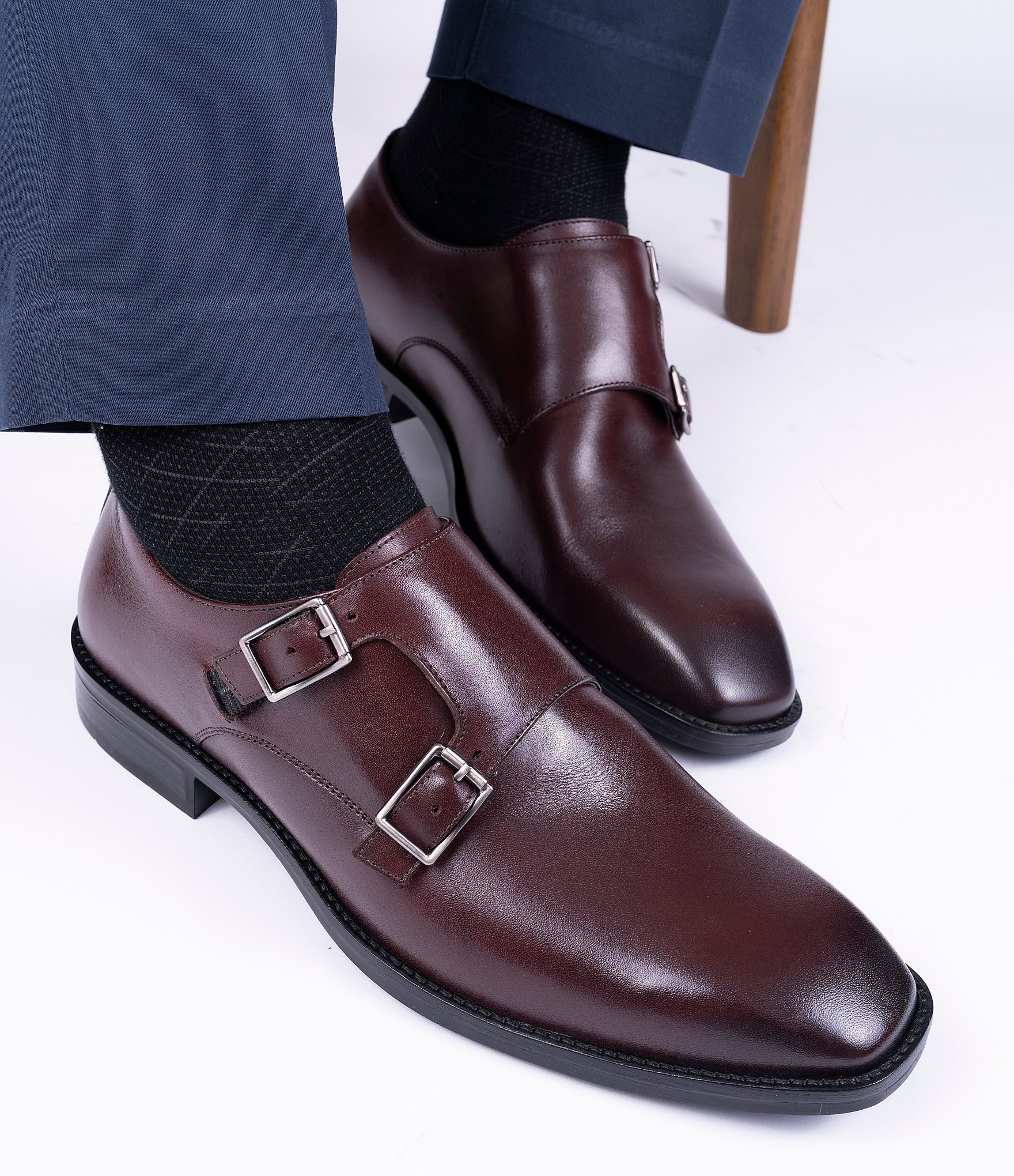 Section X Men's Jeremiah Leather Double Monk Strap Oxfords