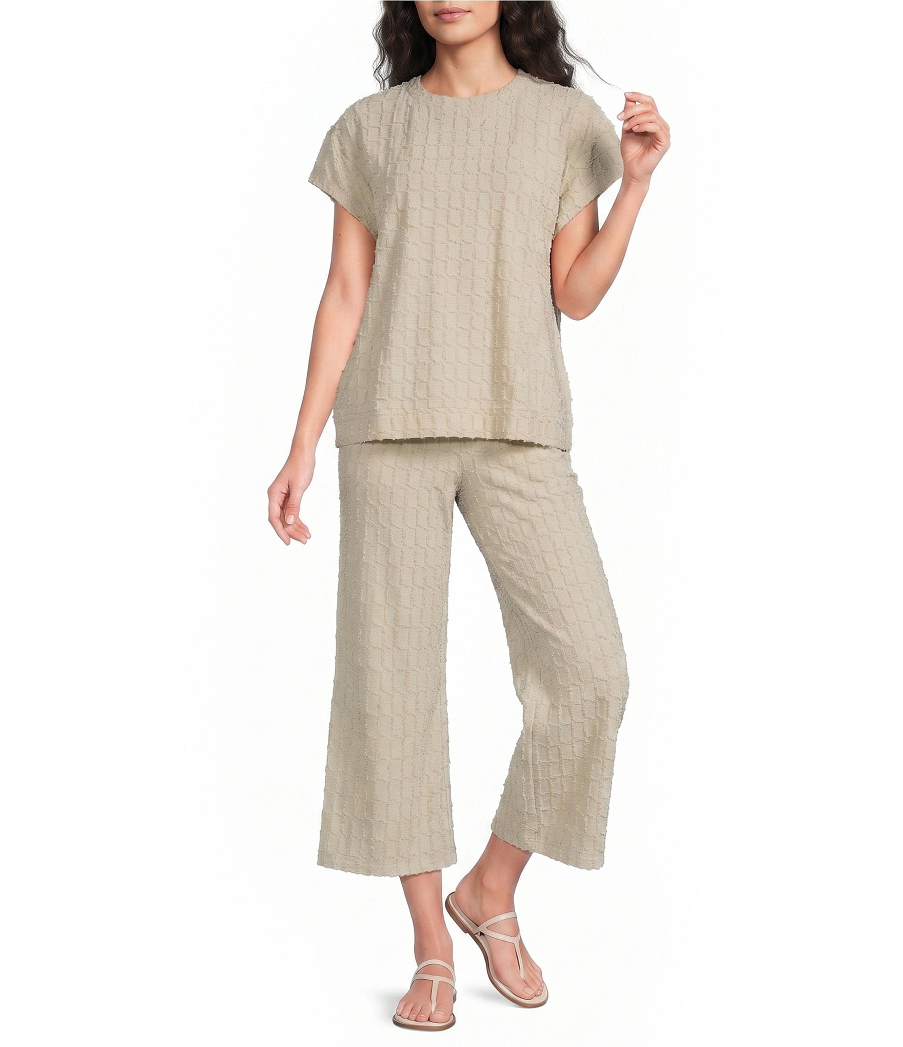 See and Be Seen Coordinating Diamond Textured Glitter Wide Leg Crop Pants
