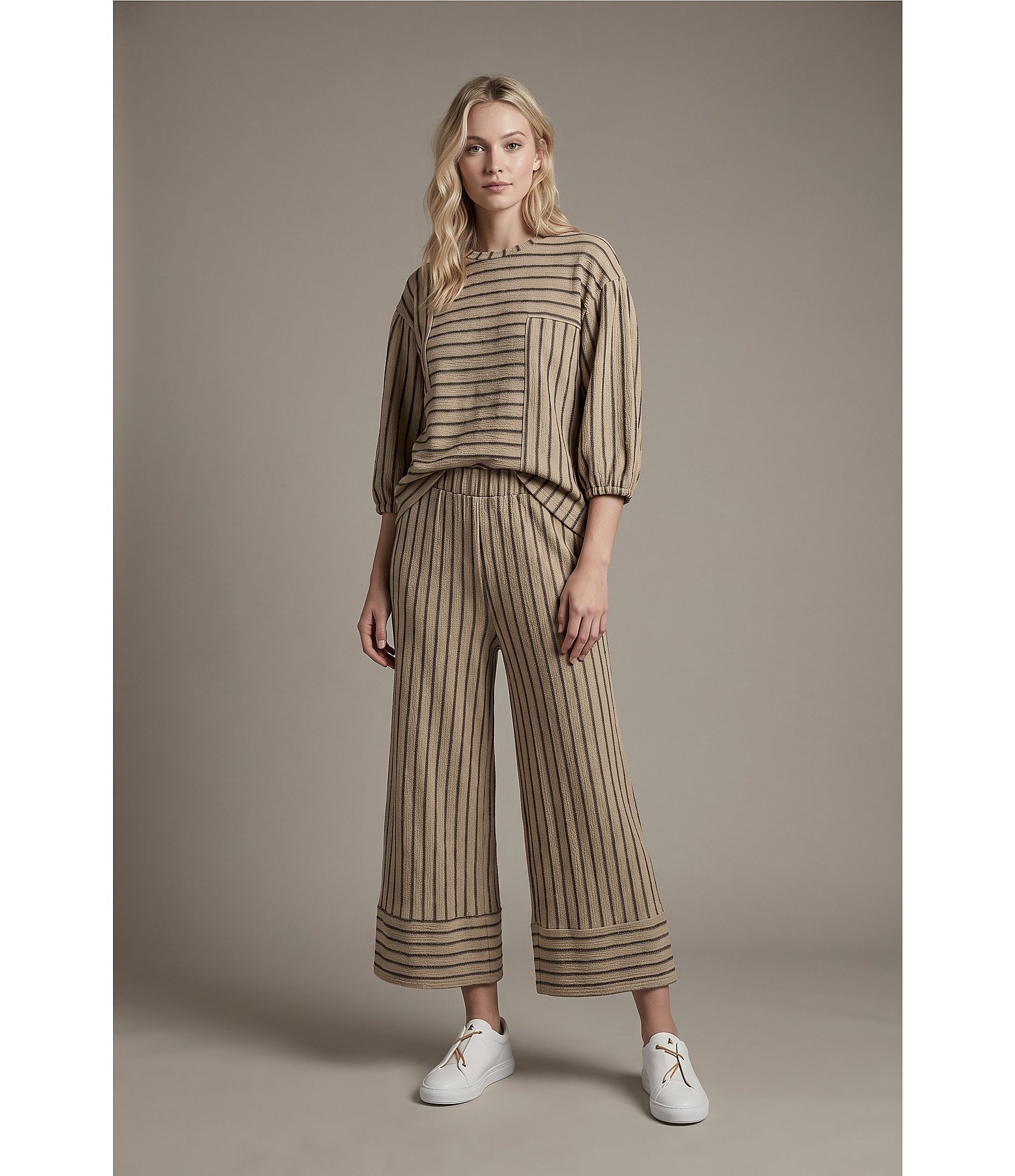 See and Be Seen Coordinating Textured Knit Stripe Wide Leg Crop Pants