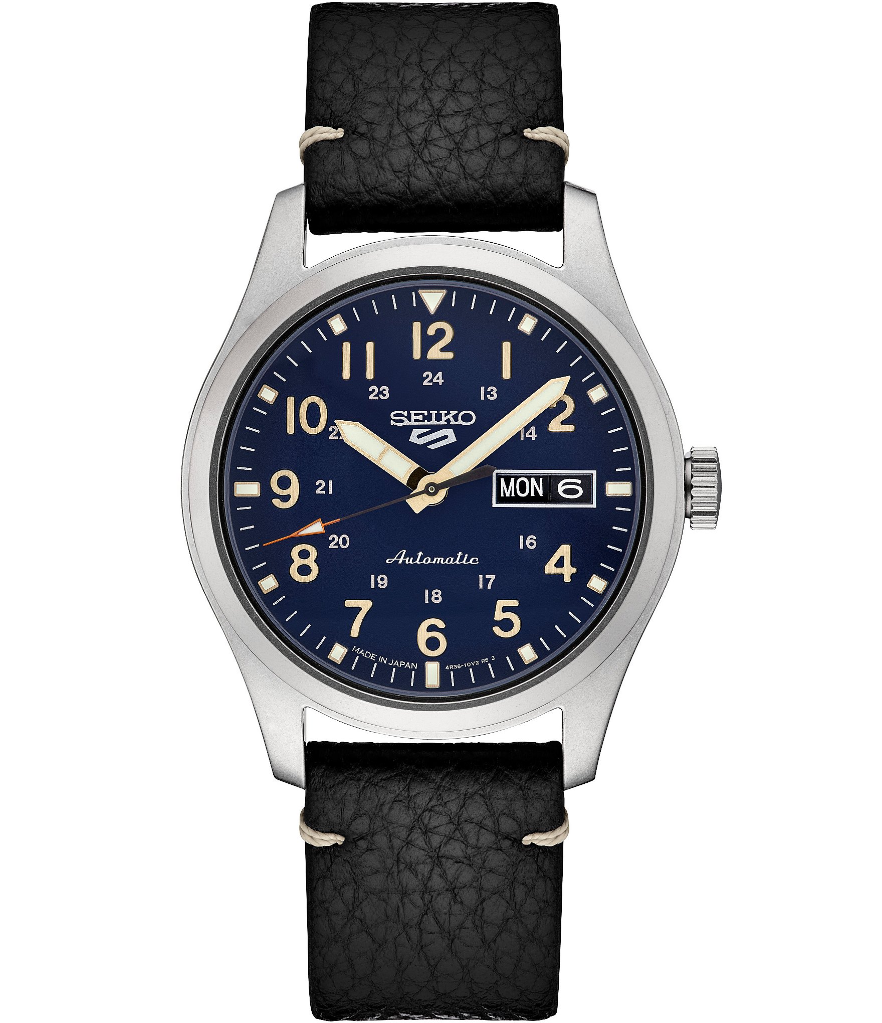 Seiko Men's Seiko 5 Sports Automatic Black Leather Strap Watch | Dillard's