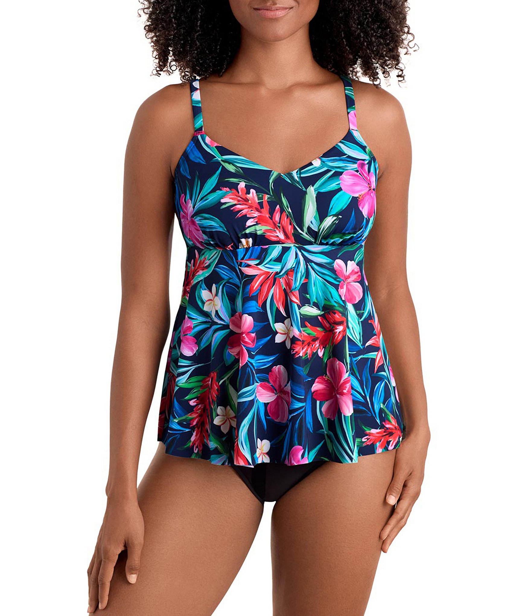 Shape Solver Tropical Splash V-Neck Underwire Tankini Swim Top