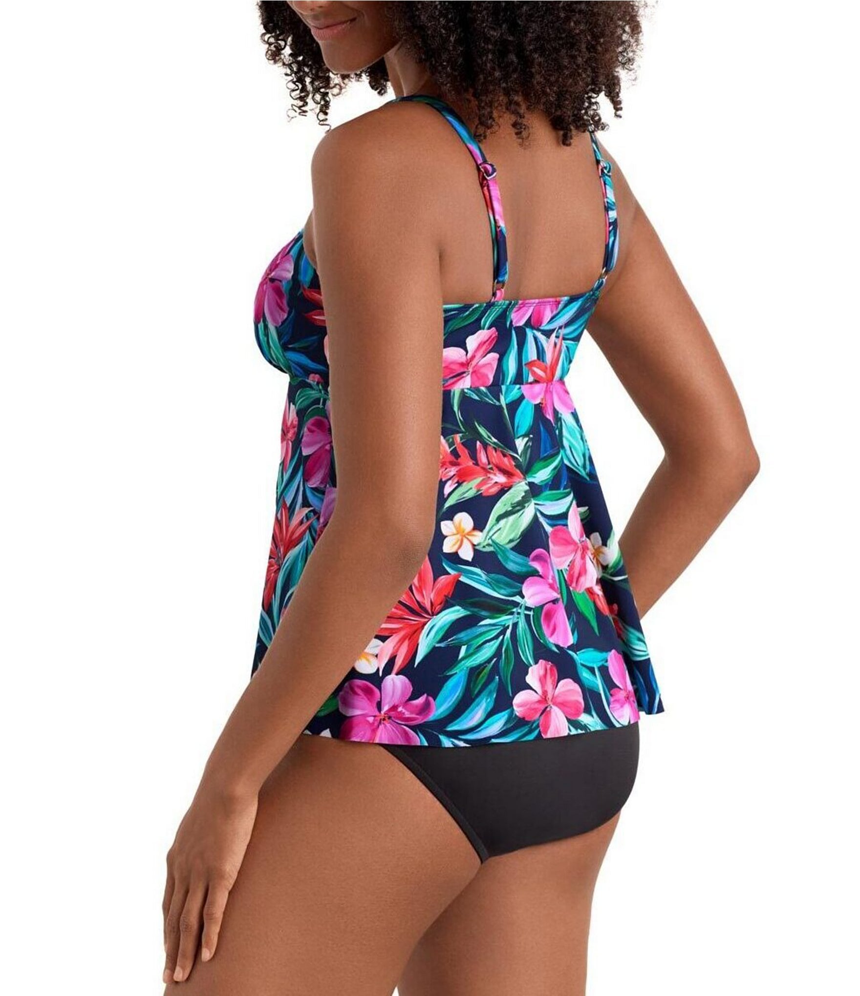 Shape Solver Tropical Splash V-Neck Underwire Tankini Swim Top