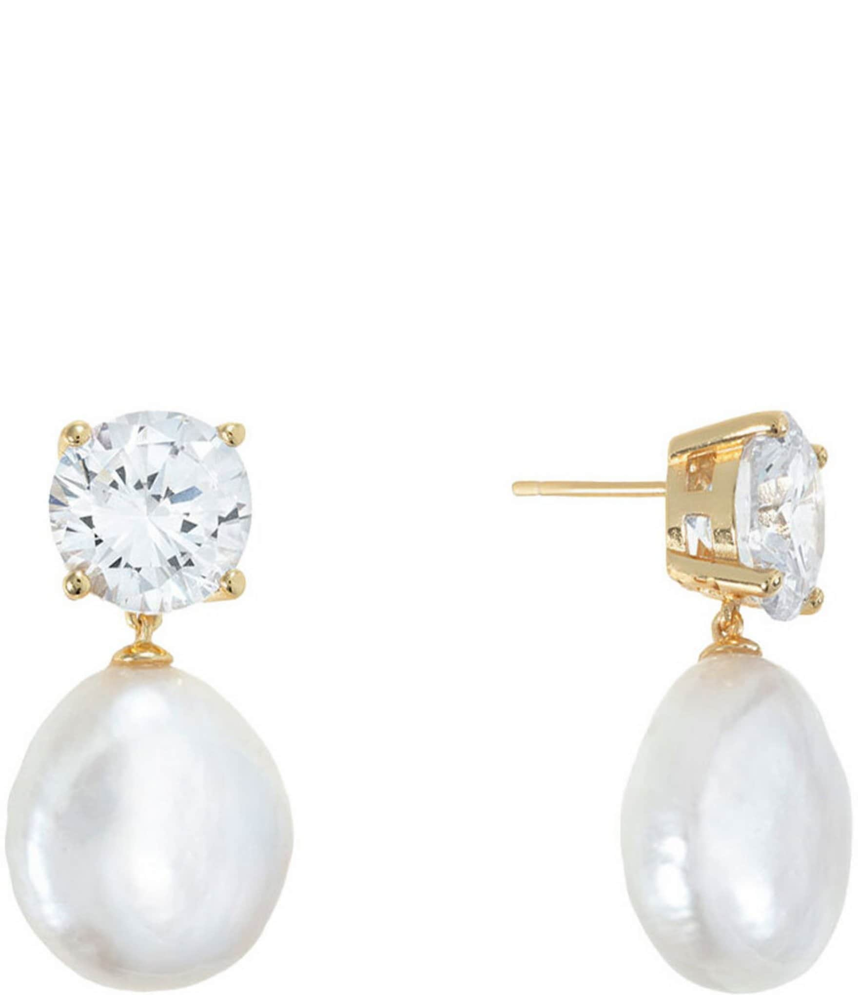 SHASHI Cleo Freshwater Pearl Crystal Drop Earrings