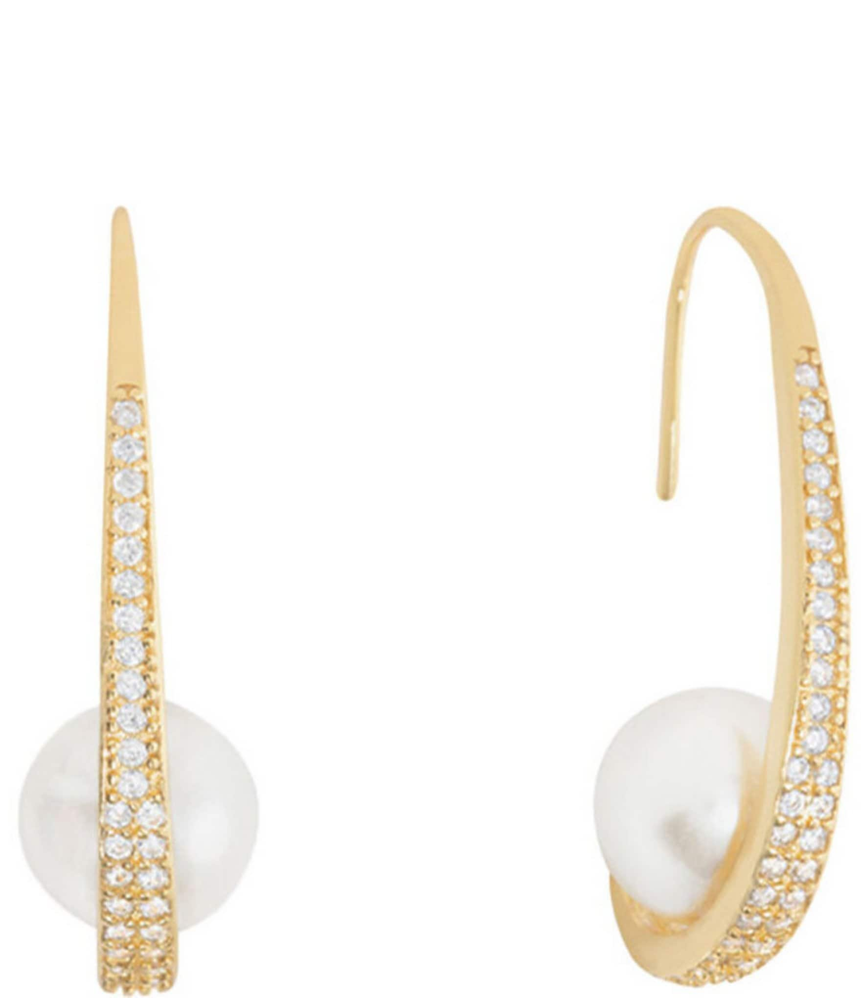 SHASHI Michelle Crystal and Pearl Hoop Earrings