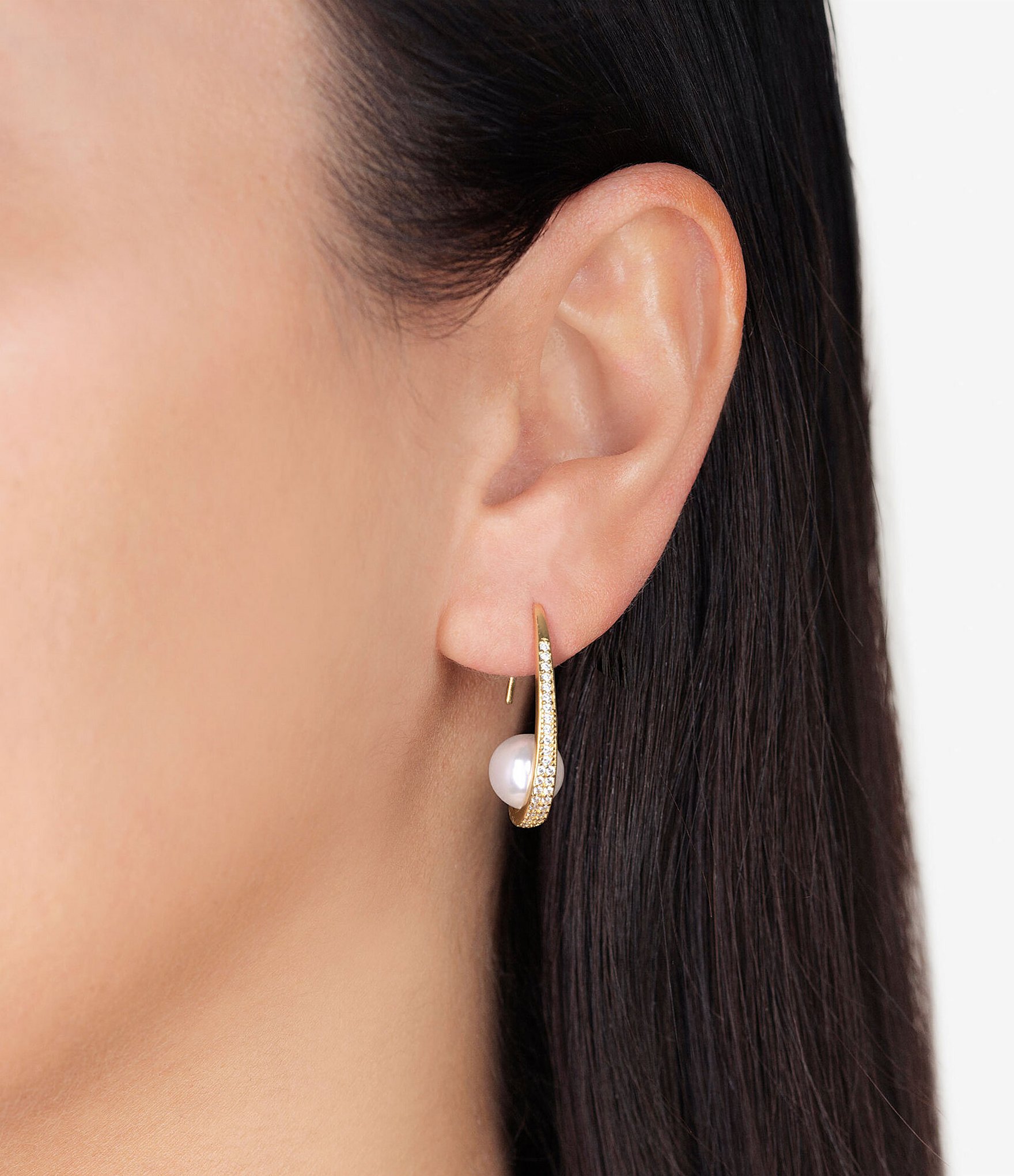 SHASHI Michelle Crystal and Pearl Hoop Earrings