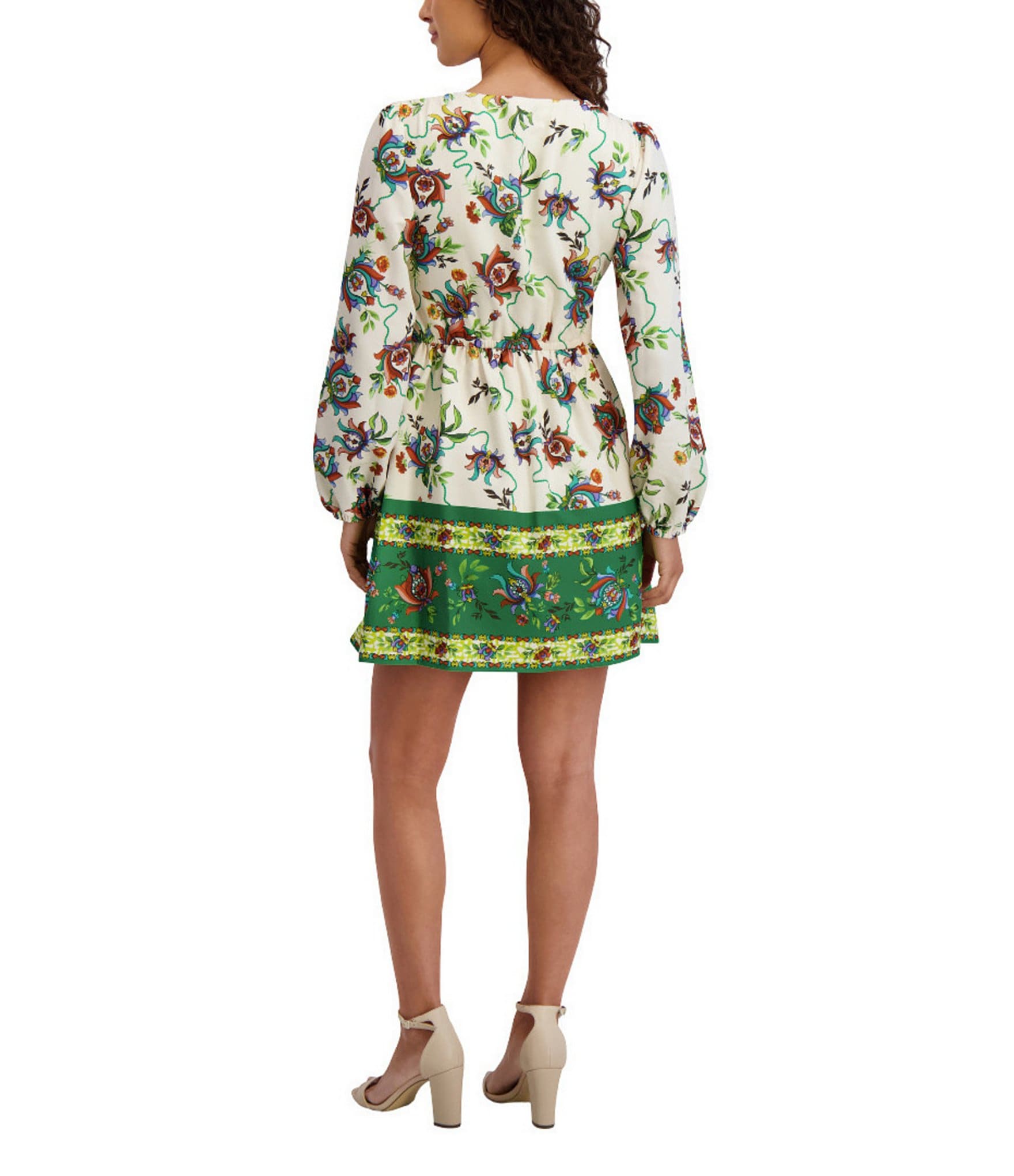 SIENA Floral Print V-Neck Long Sleeve Woven Shift Mini Dress
