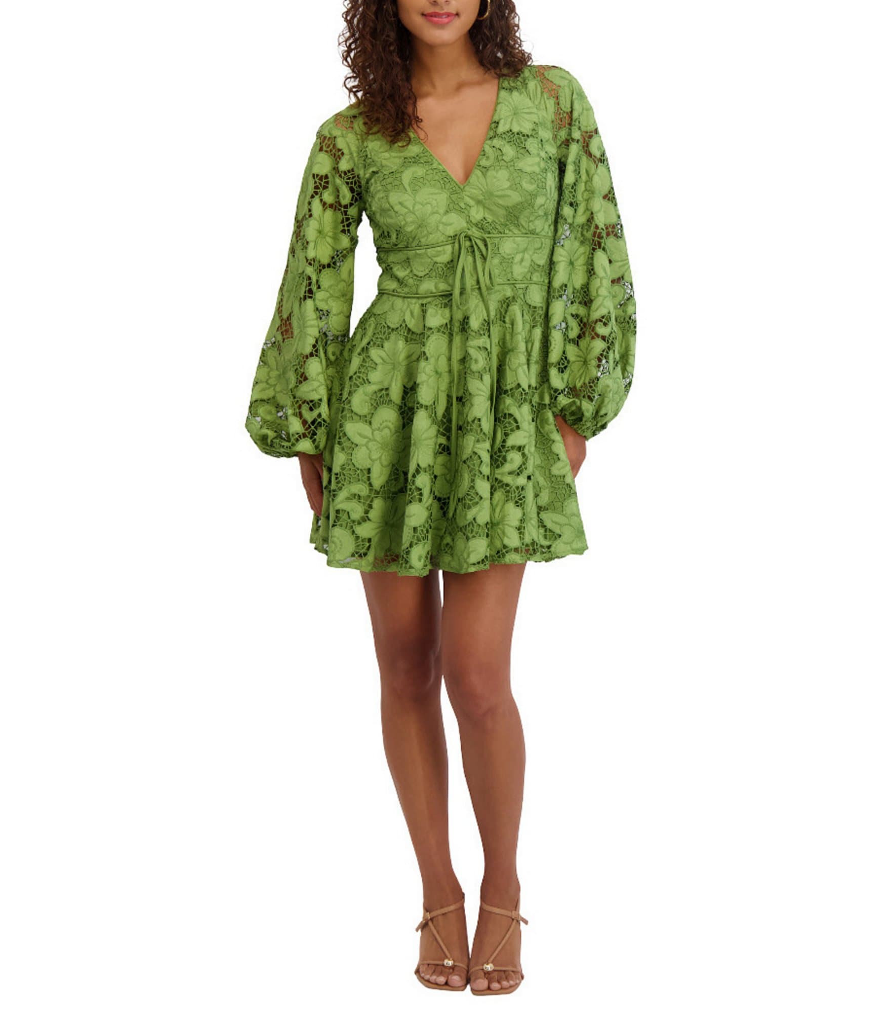 SIENA Long Sleeve V-Neck Floral Lace Dress