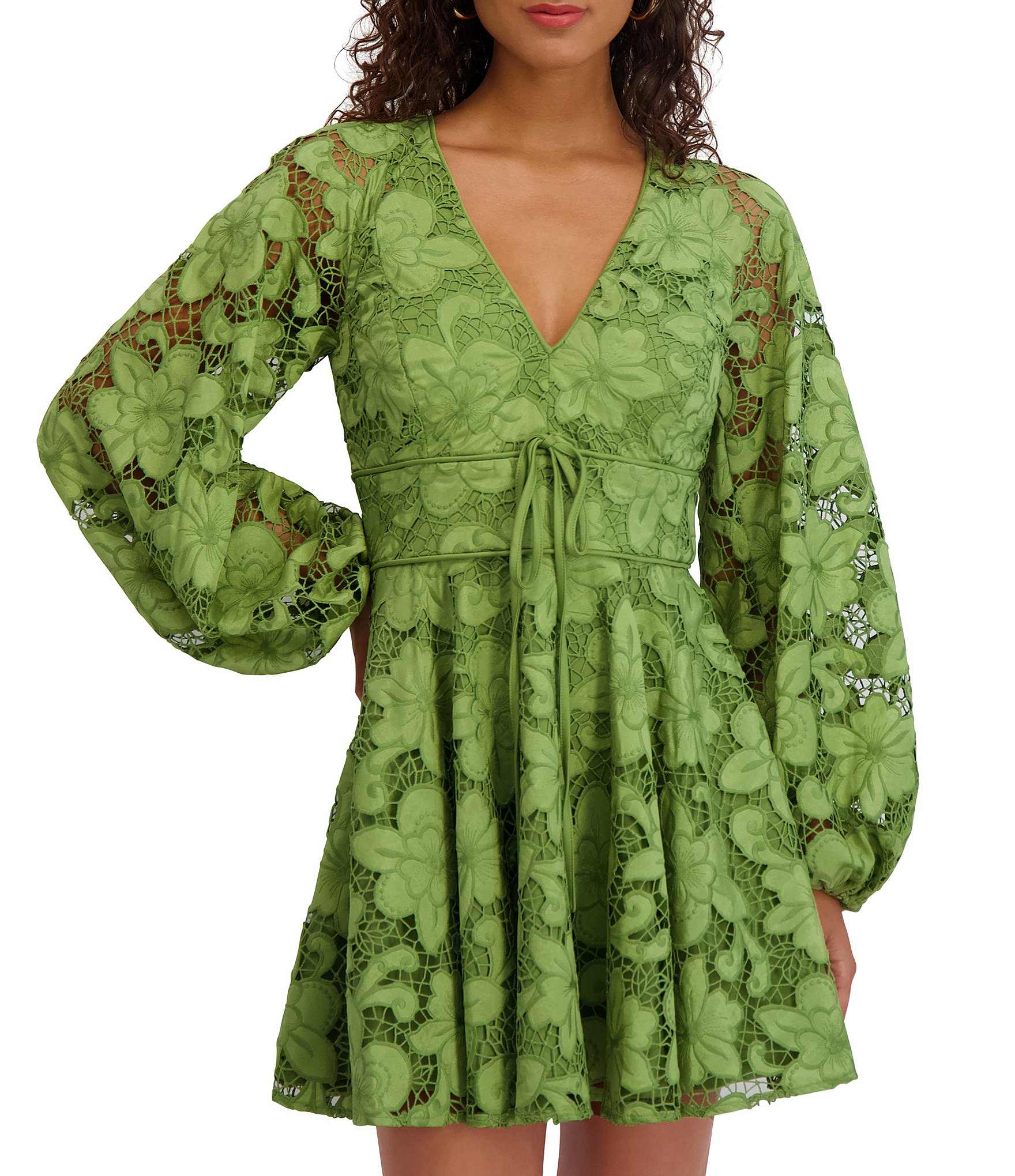 SIENA Long Sleeve V-Neck Floral Lace Dress