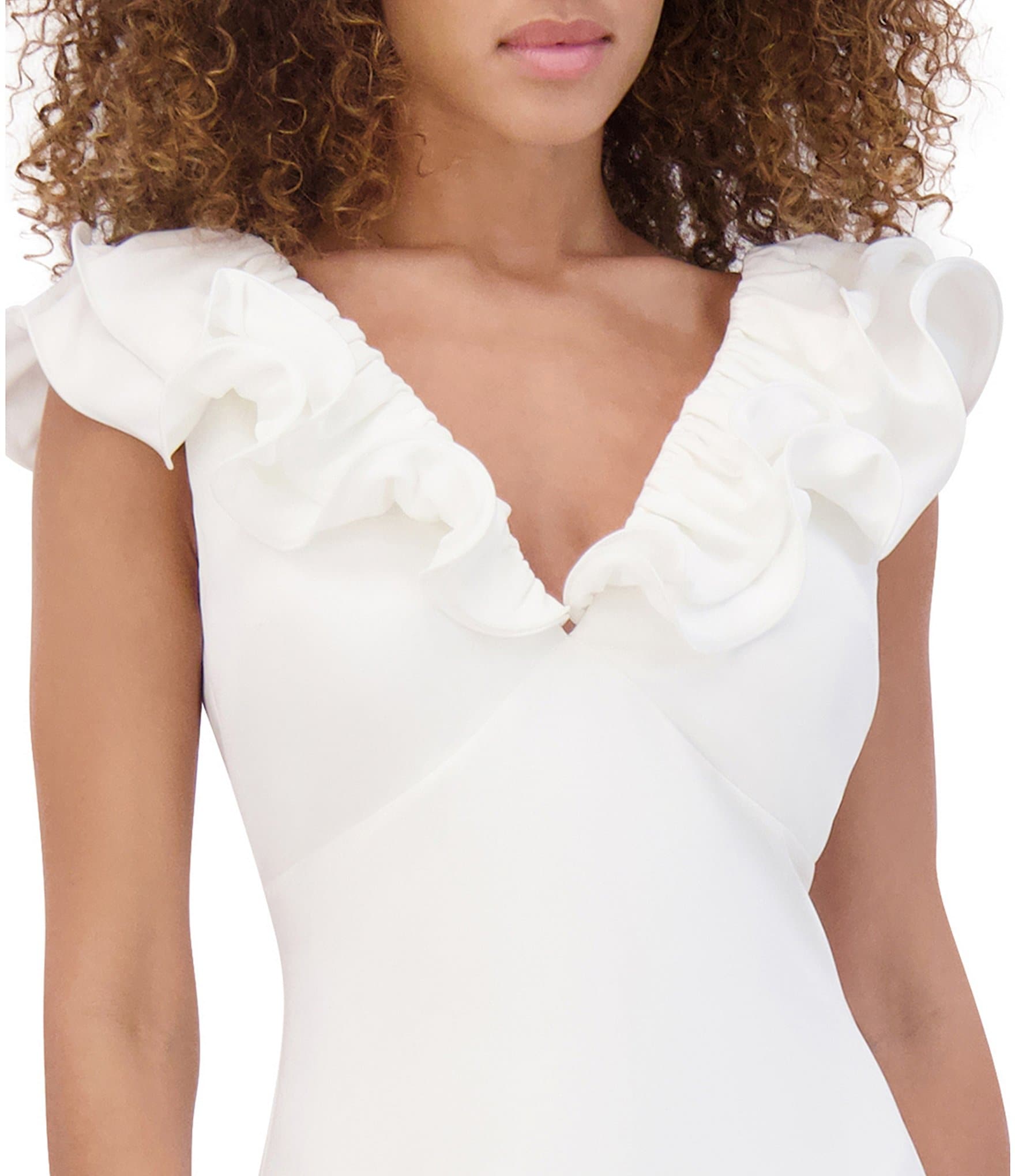 SIENA Ruffle Double V Neck Crepe Sheath Dress