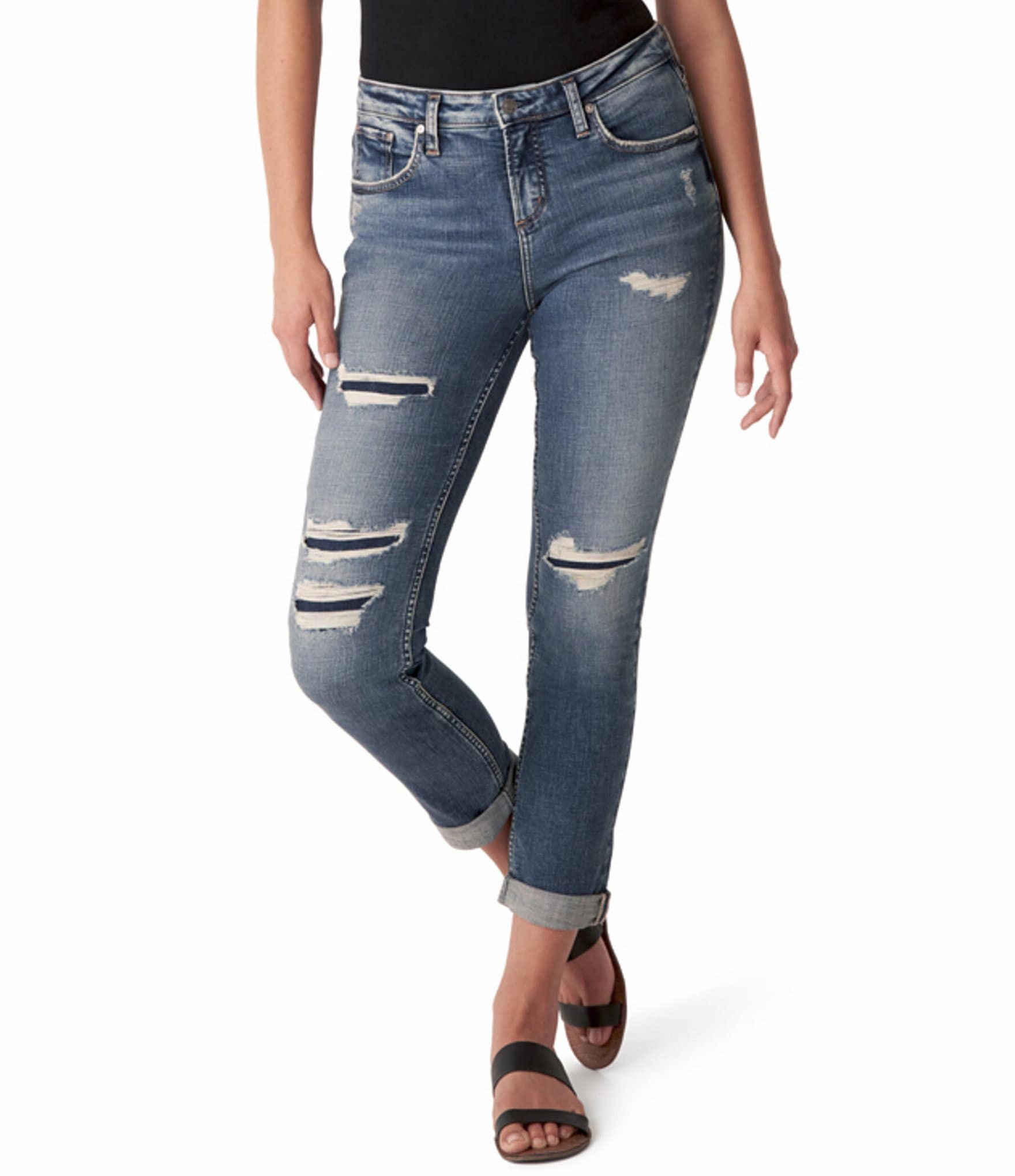 Silver Jeans Co. Beau Destructed Rolled Cuff Girlfriend Jeans | Dillard's