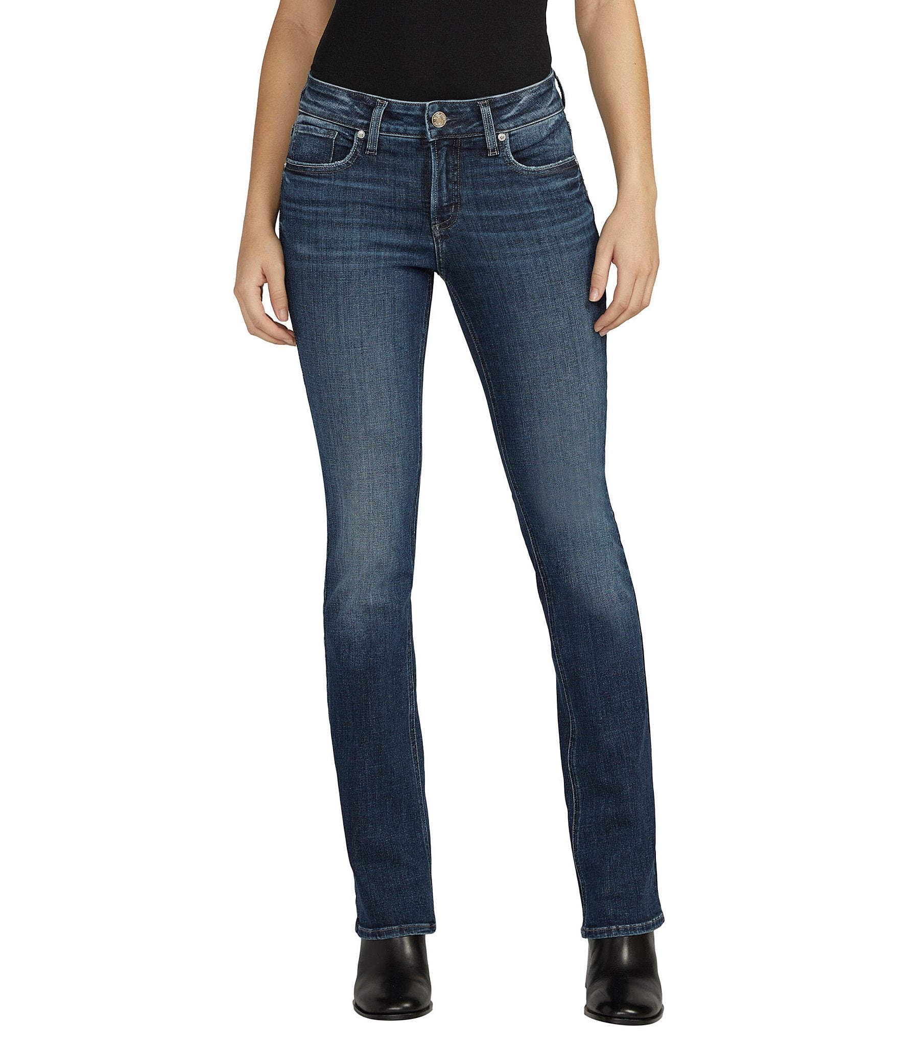 Silver Jeans Co. Elyse Dark Wash Mid Rise Slim Bootcut Jeans | Dillard's