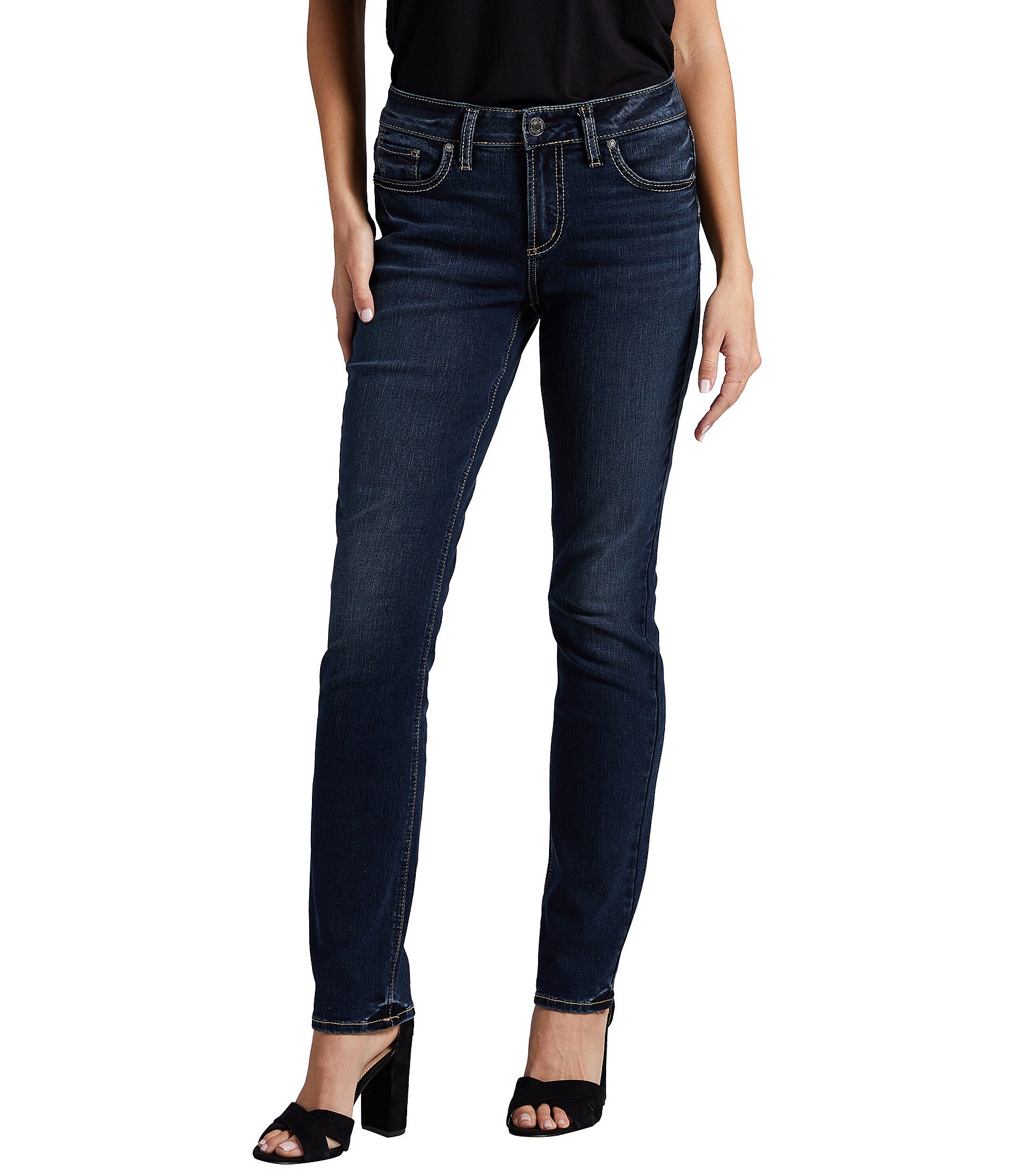 Silver Jeans Co. Elyse Straight Mid Rise Skinny Leg Jeans | Dillard's