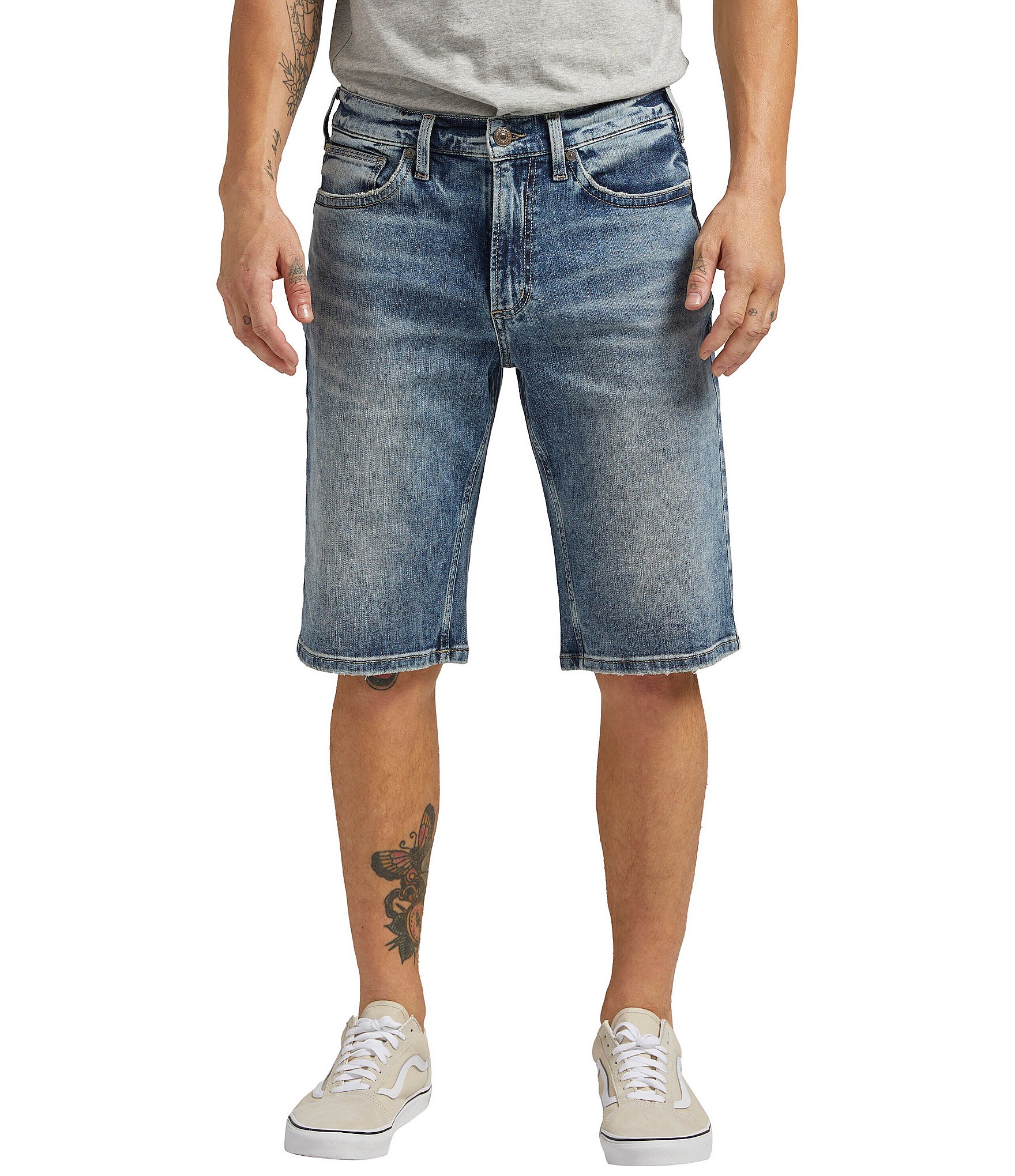 Silver Jeans Co. Gordie Relaxed Fit MID FLEX Medium Wash 13 Inseam Shorts
