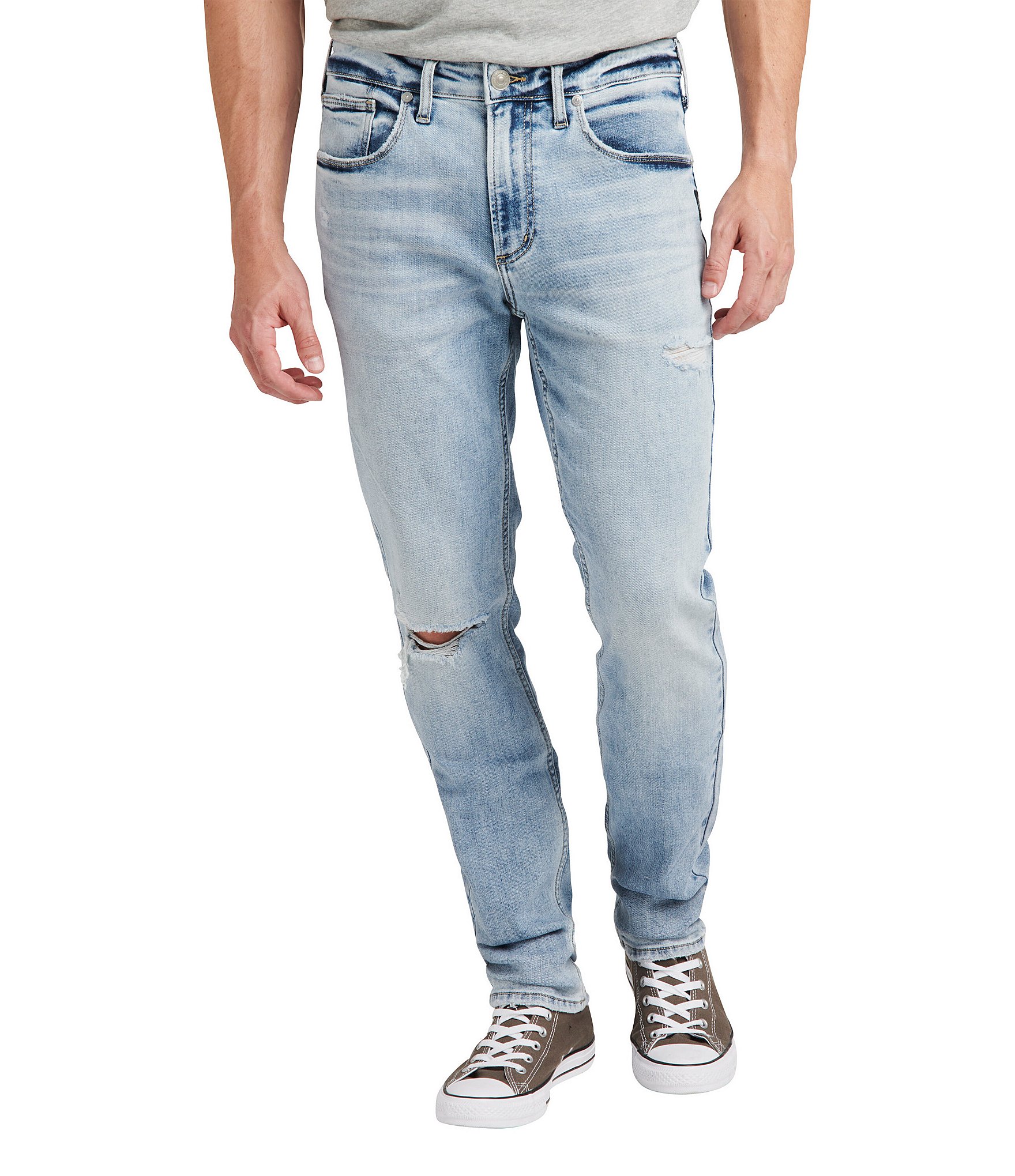 Silver Jeans Co. Kenaston Slim Fit Distressed Light Indigo Blue Jeans |  Dillard's