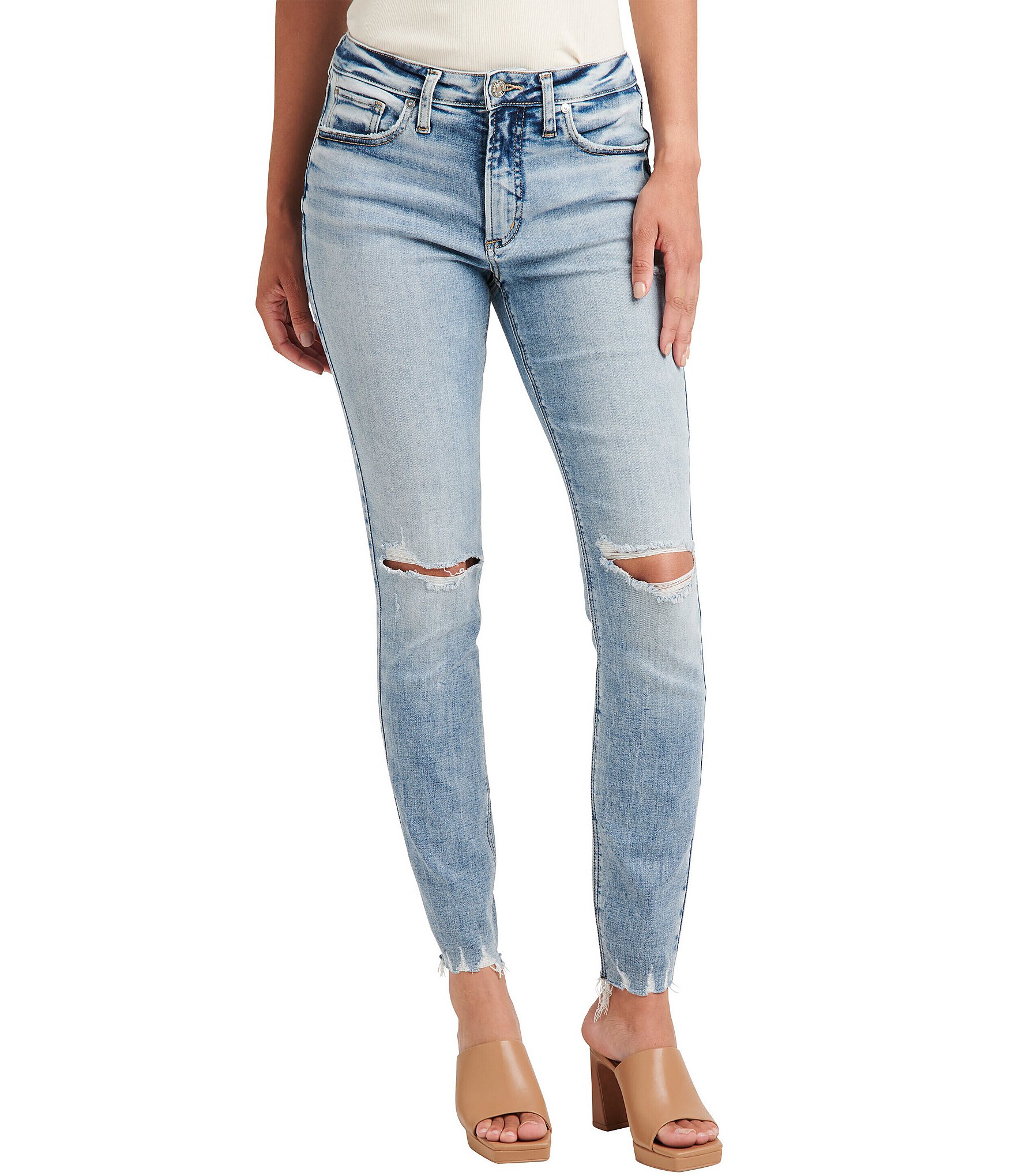 Silver Jeans Co. Most Wanted Destructed Mid Rise Skinny Jeans | Dillard's