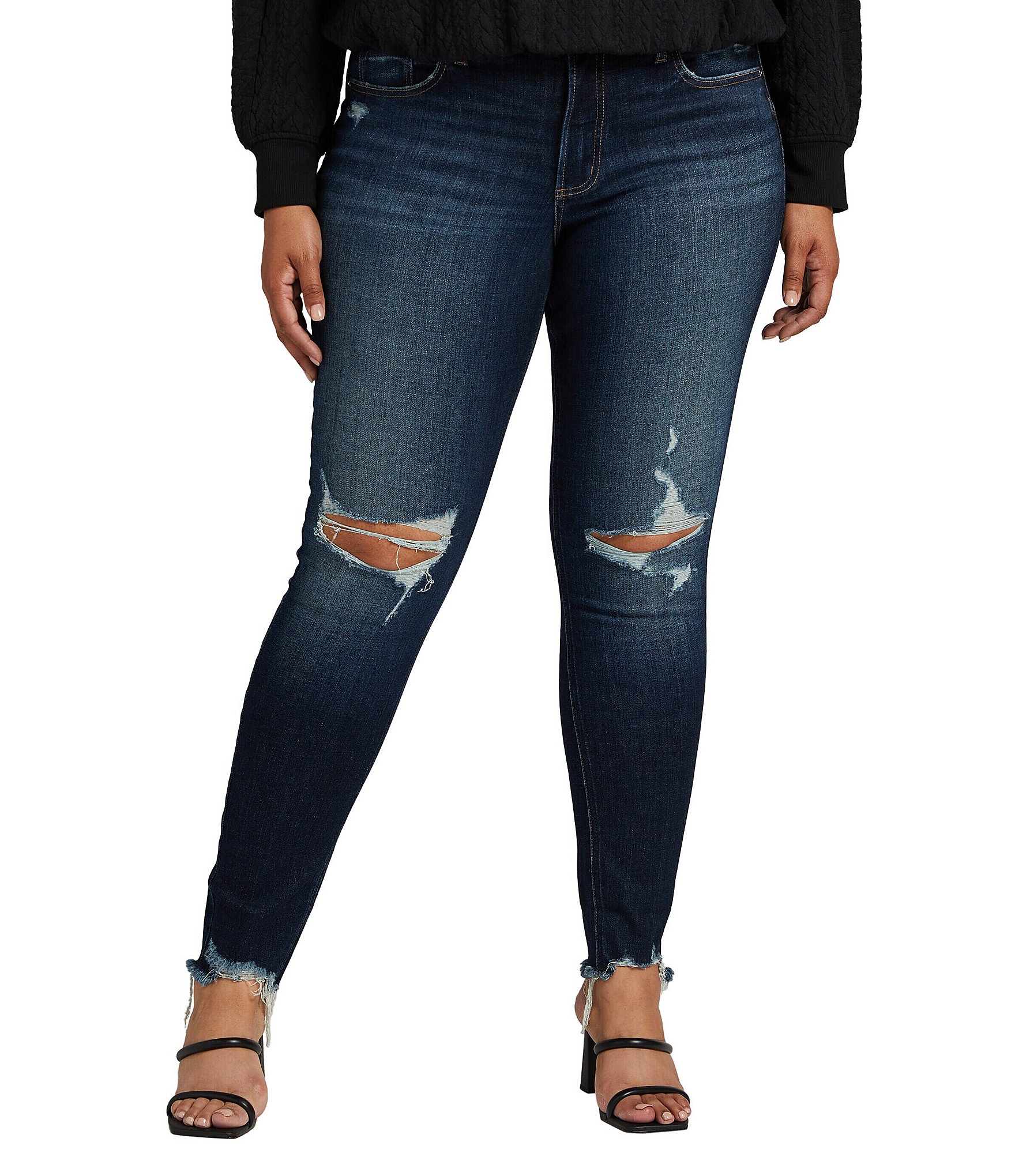 Silver Jeans Co. Plus Size Avery Destructed High Rise Skinny Jeans ...