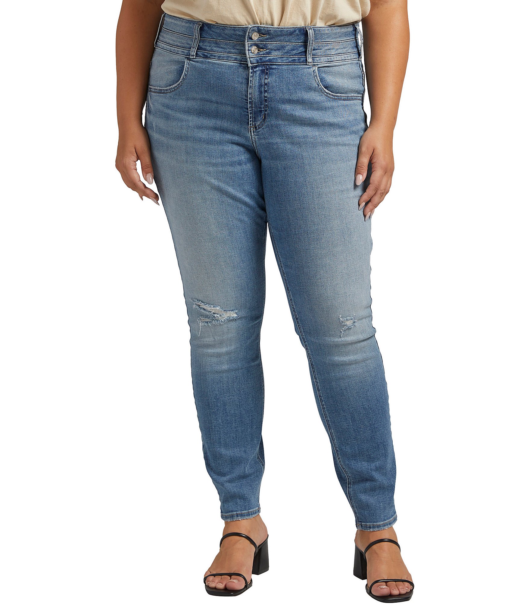 Silver Jeans Co. Plus Size Avery High Rise Destructed Detail Skinny ...