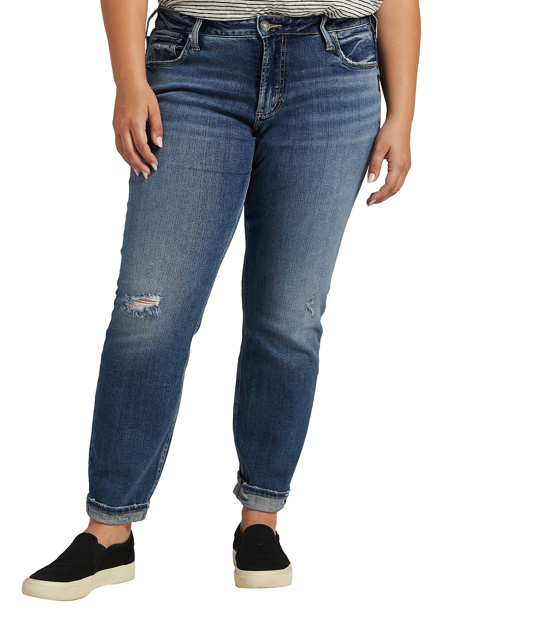 Silver Jeans Co. Plus Size Curvy Slim Leg Boyfriend Jeans | Dillard's