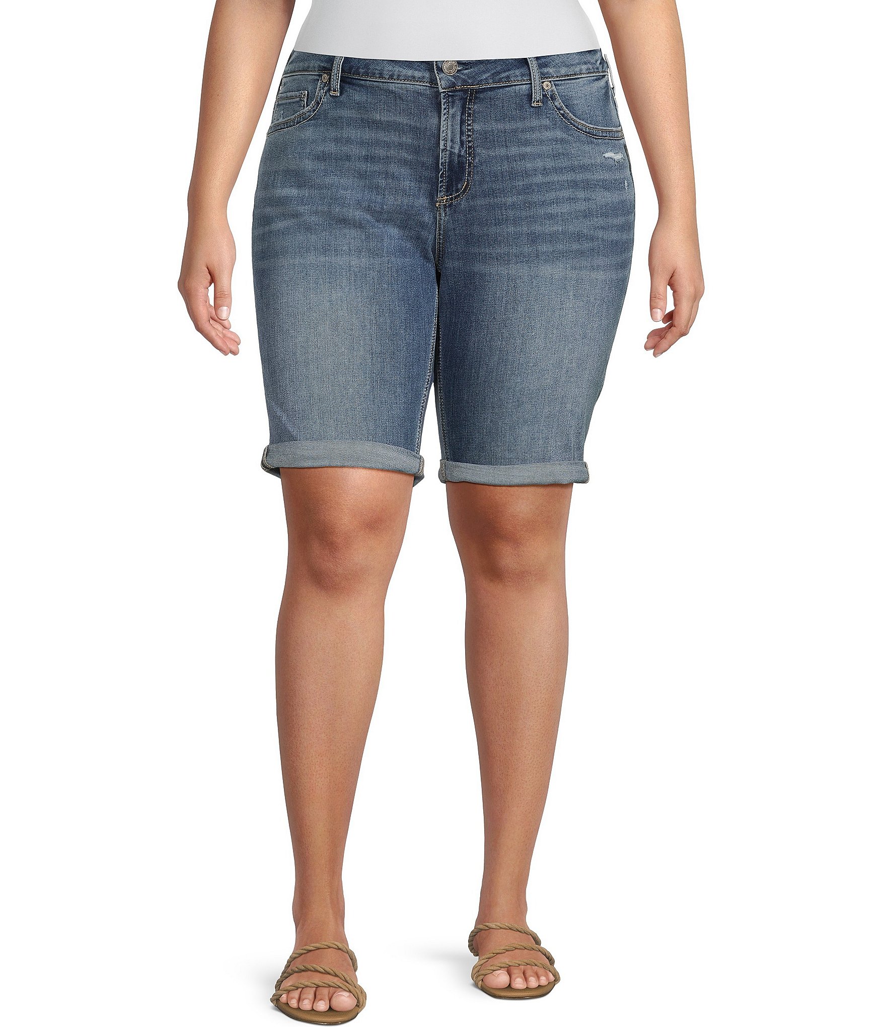 Silver Jeans Co. Plus Size Elyse Mid Rise Power Stretch Rolled Cuff Bermuda Shorts Dillard s