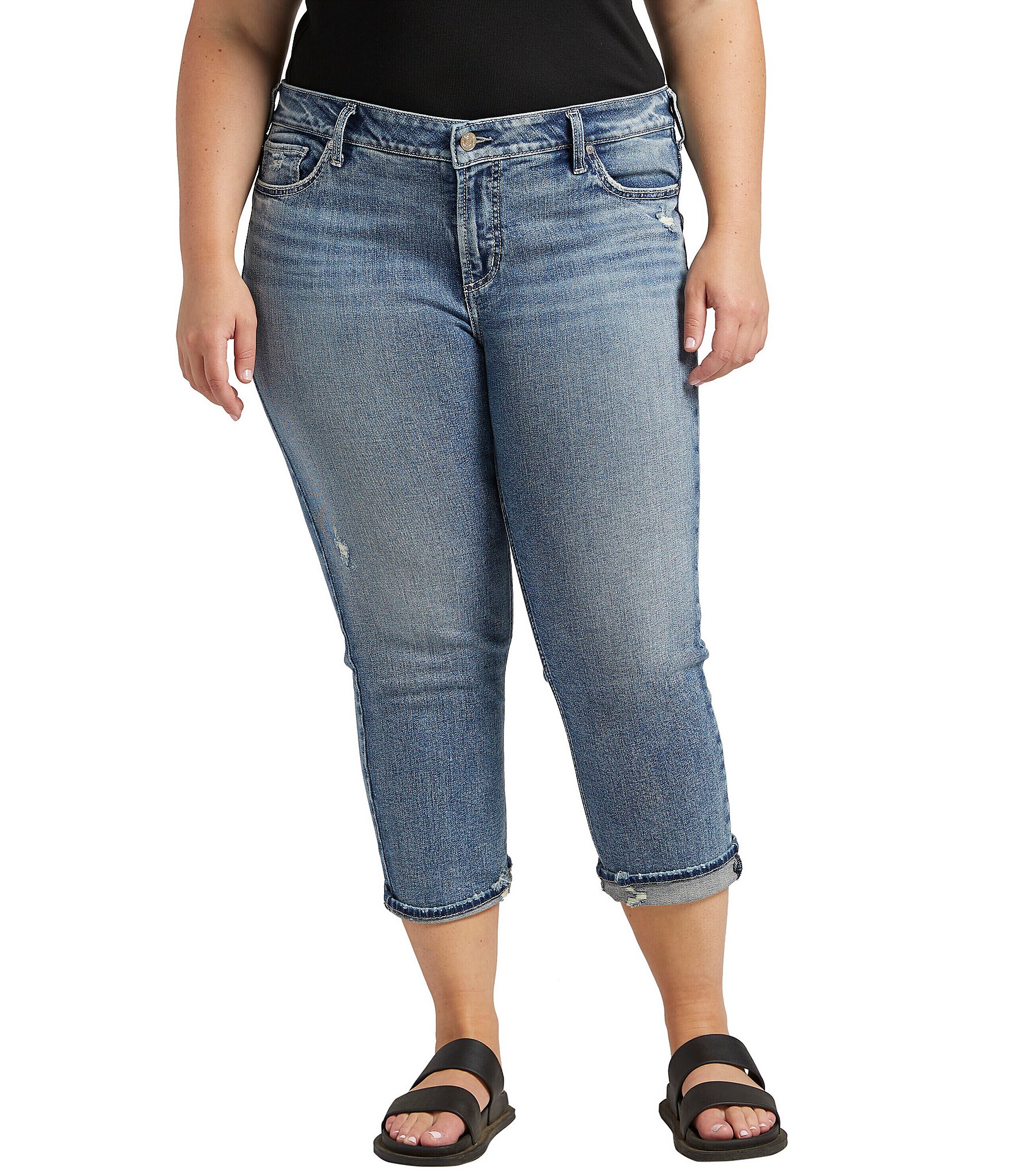 Silver Jeans Co. Plus Size Elyse Mid Rise Rolled Cuff Capri Jeans ...