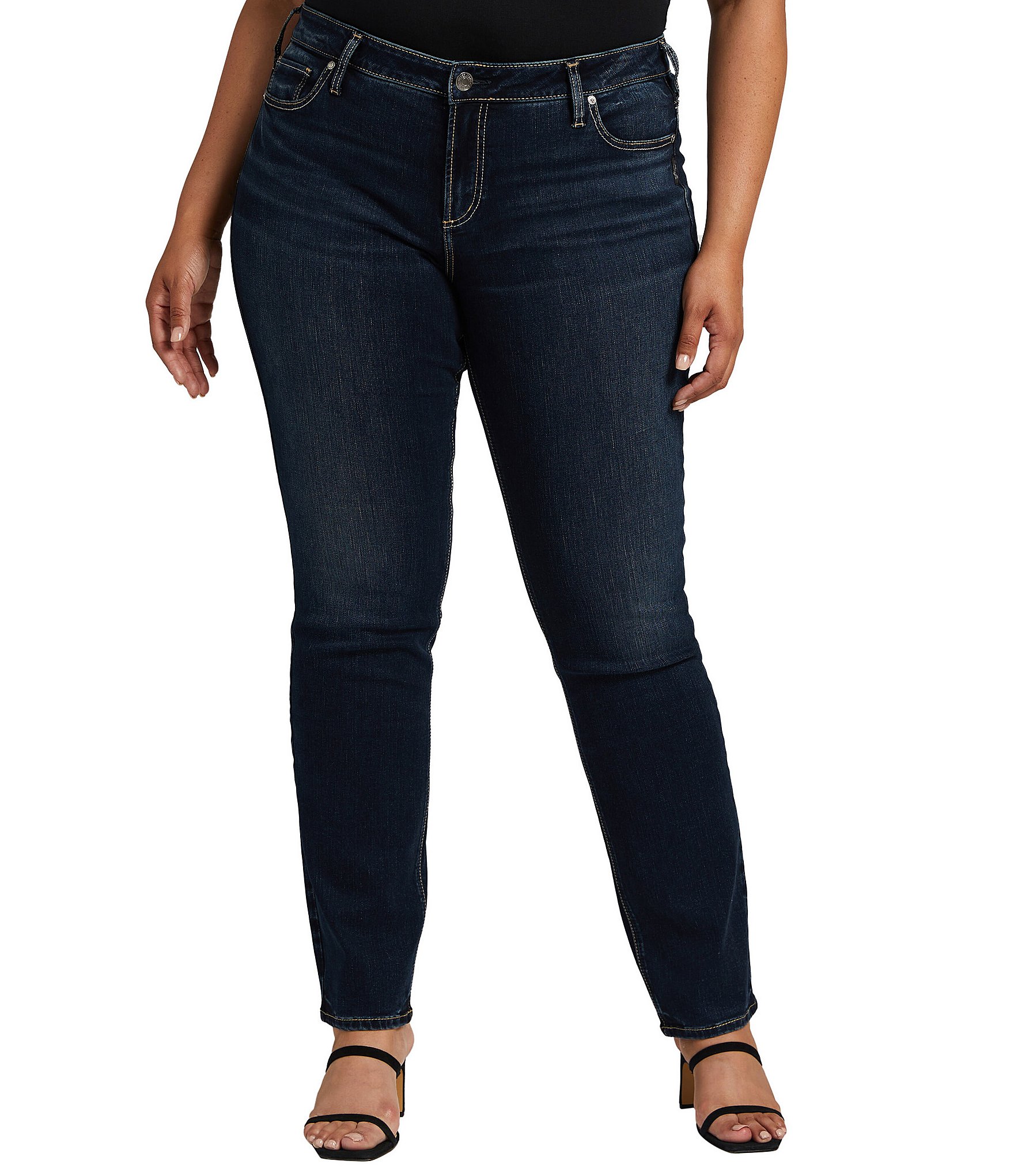 Silver Jeans Co. Plus Size Elyse Mid Rise Stretch Denim Straight