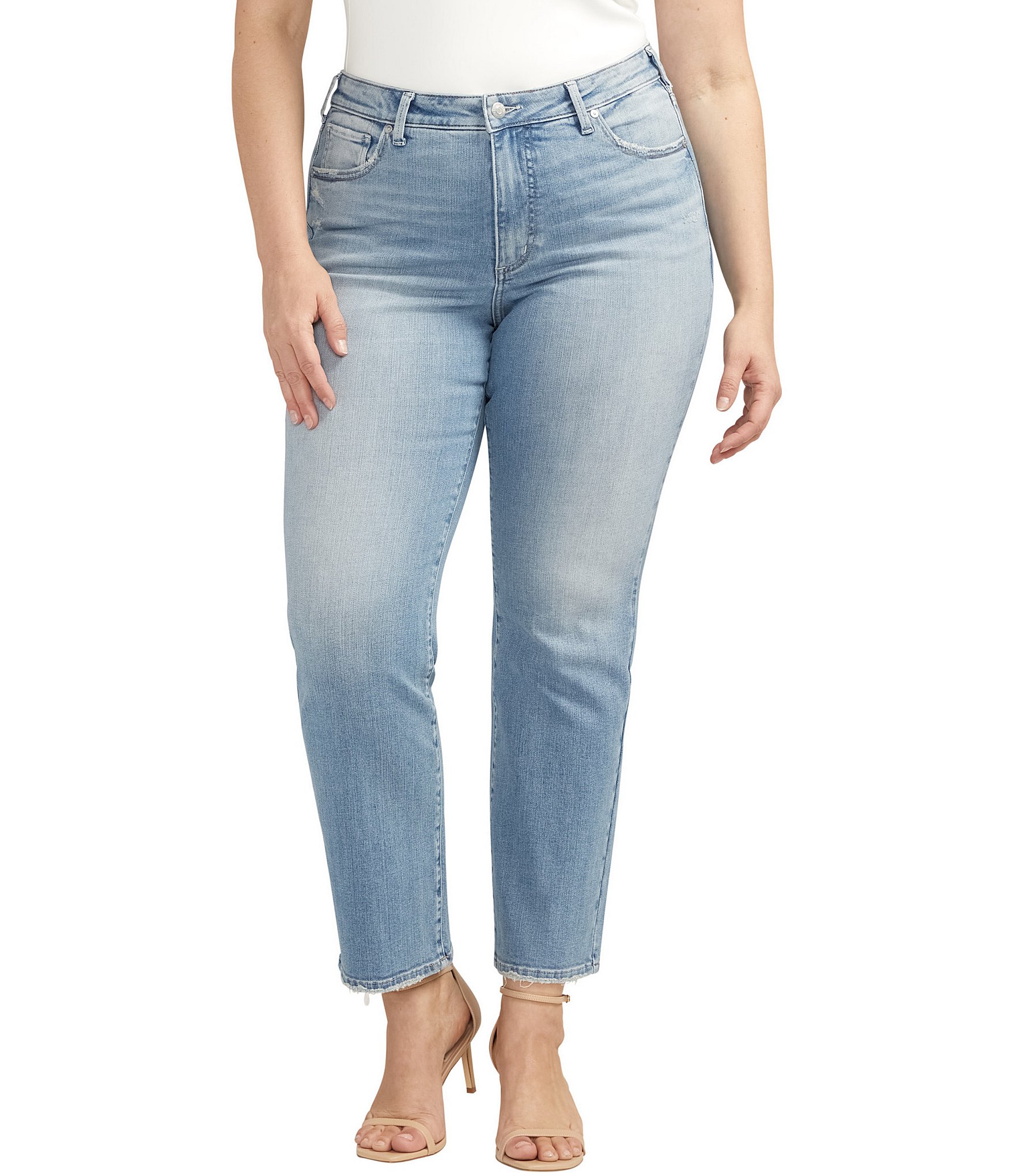 Silver Jeans Co. Plus Size Isbister Straight Leg Fray Hem Ankle Jeans ...