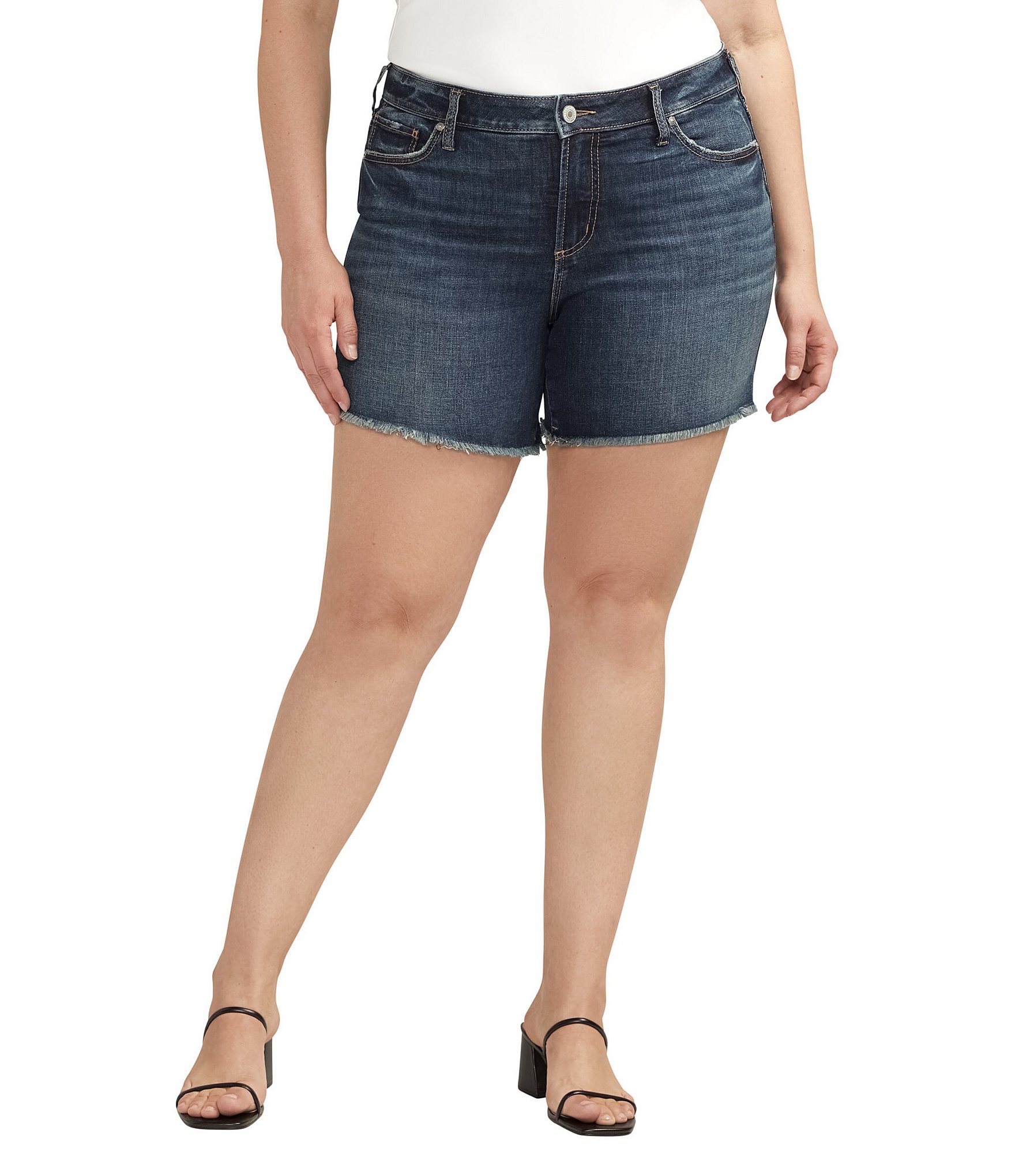Women's High Waist Skinny Stretch Twill Shorts - Plus Size