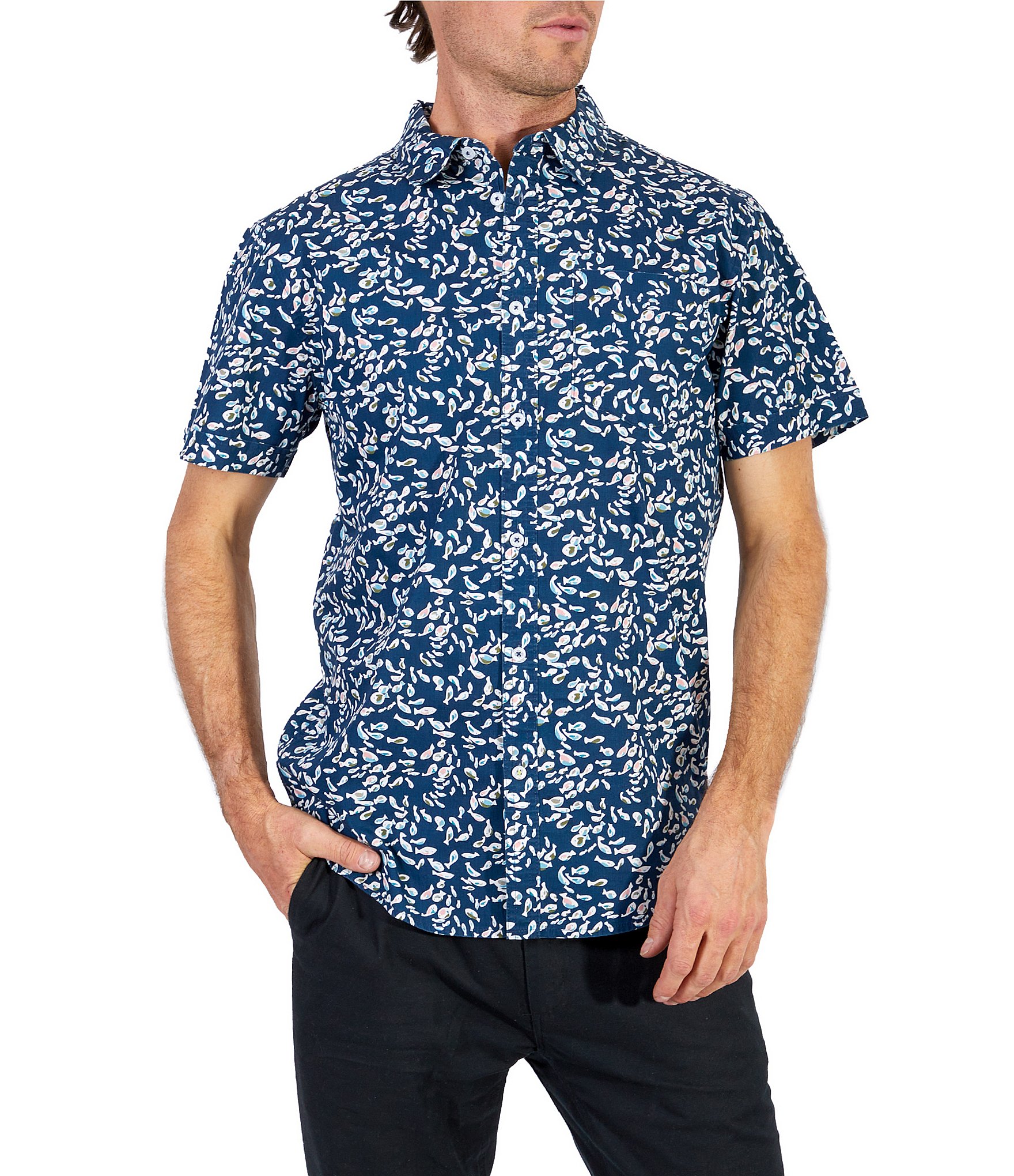 Silver Jeans Co. Short-Sleeve Fish-Printed Woven Shirt | Dillard's