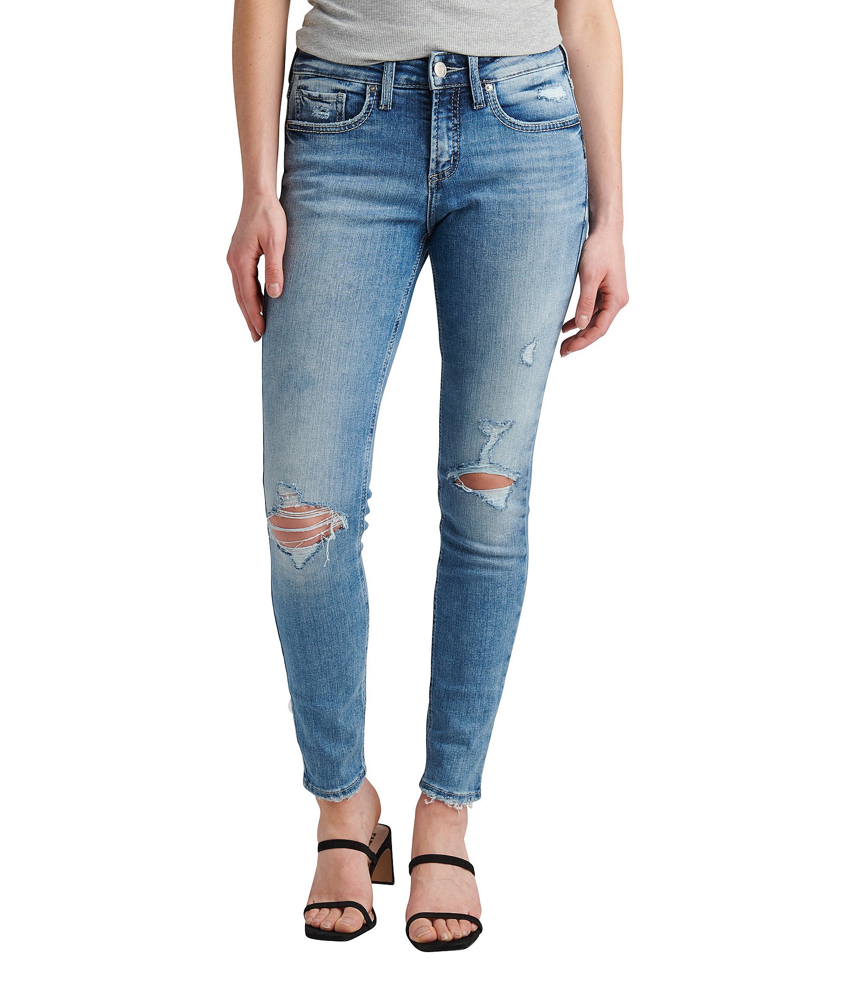 Silver Jeans Co. Suki Destructed Detail Mid-Rise Skinny Jeans | Dillard's