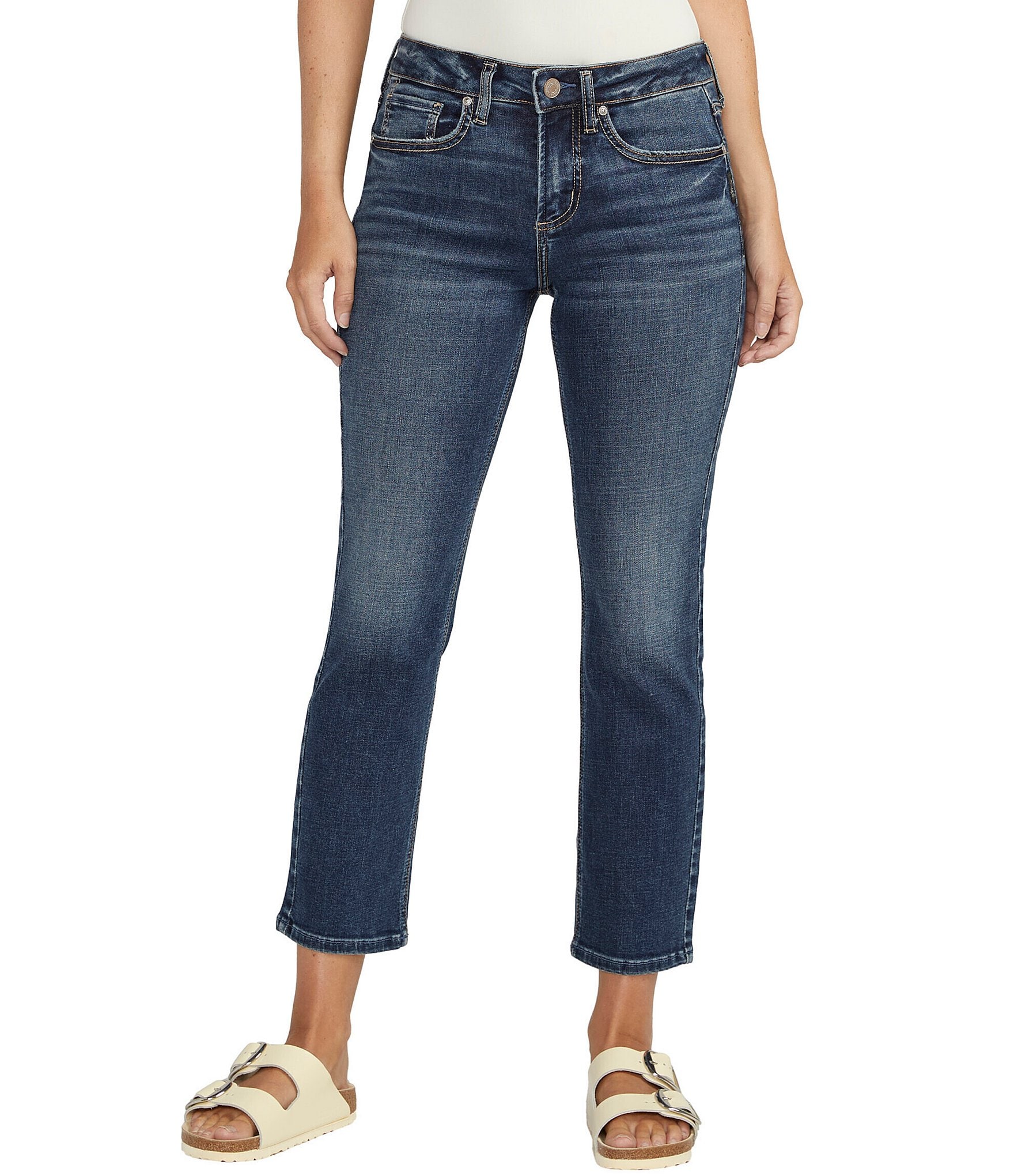 Silver Jeans Co. Suki Mid Rise Power Stretch Straight Leg Crop Jeans ...