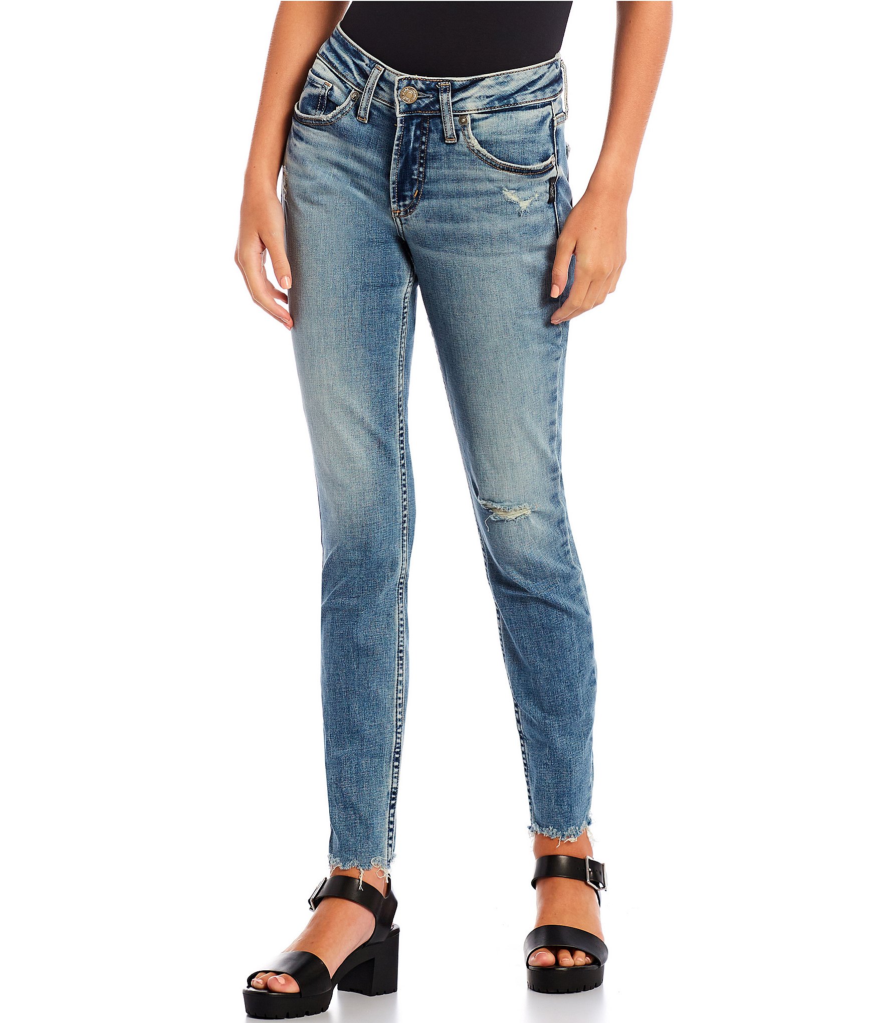 Silver Jeans Co. Suki Mid Rise Raw Hem Skinny Jeans | Dillard's