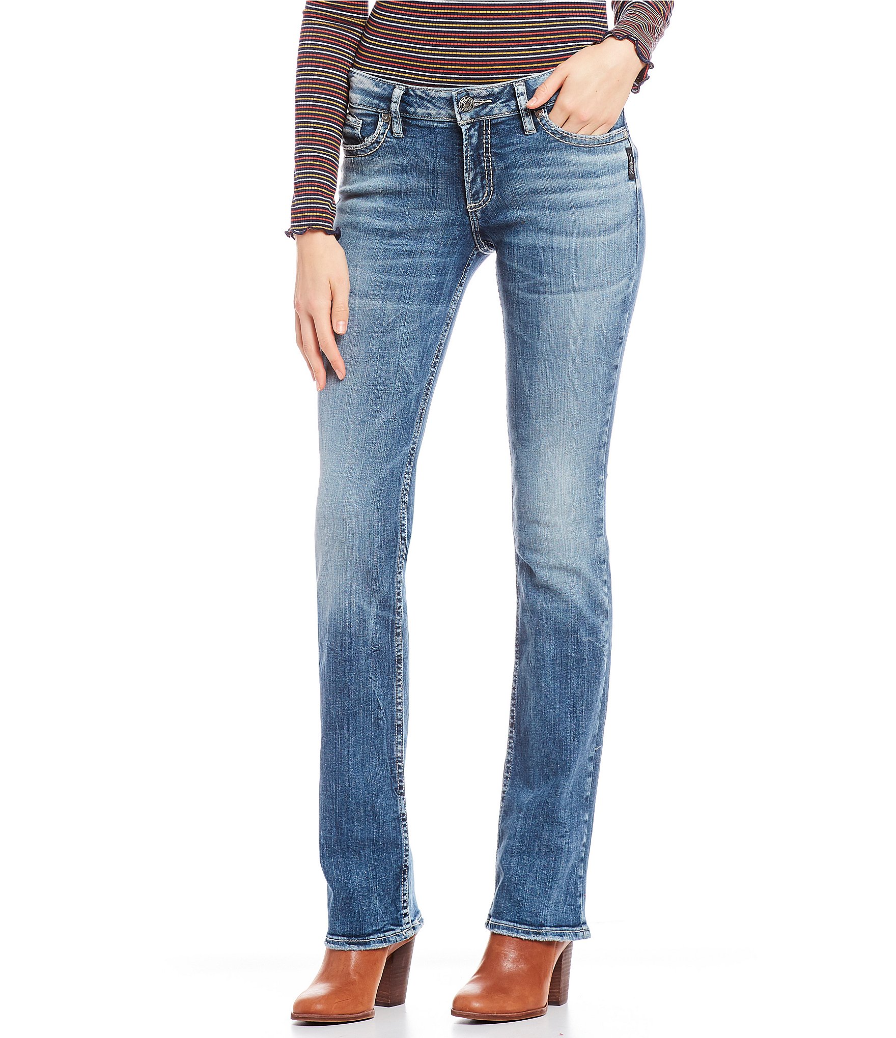 Women's Suki Mid Rise Slim Bootcut Jeans Silver Jeans Co 