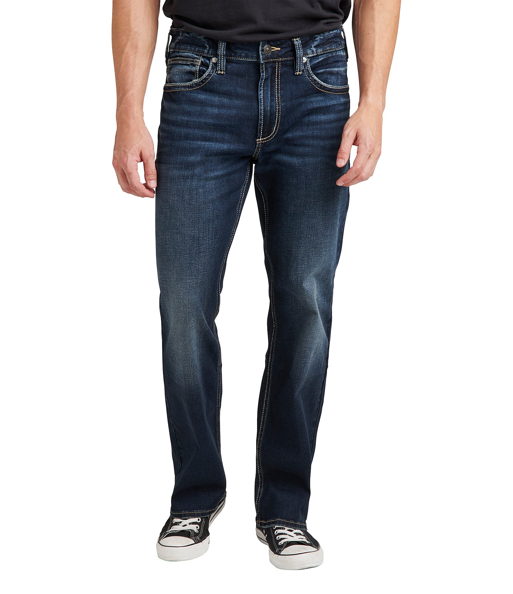 Silver Jeans Co. Zac Relaxed-Fit Straight-Leg Dark Indigo Jeans | Dillard's