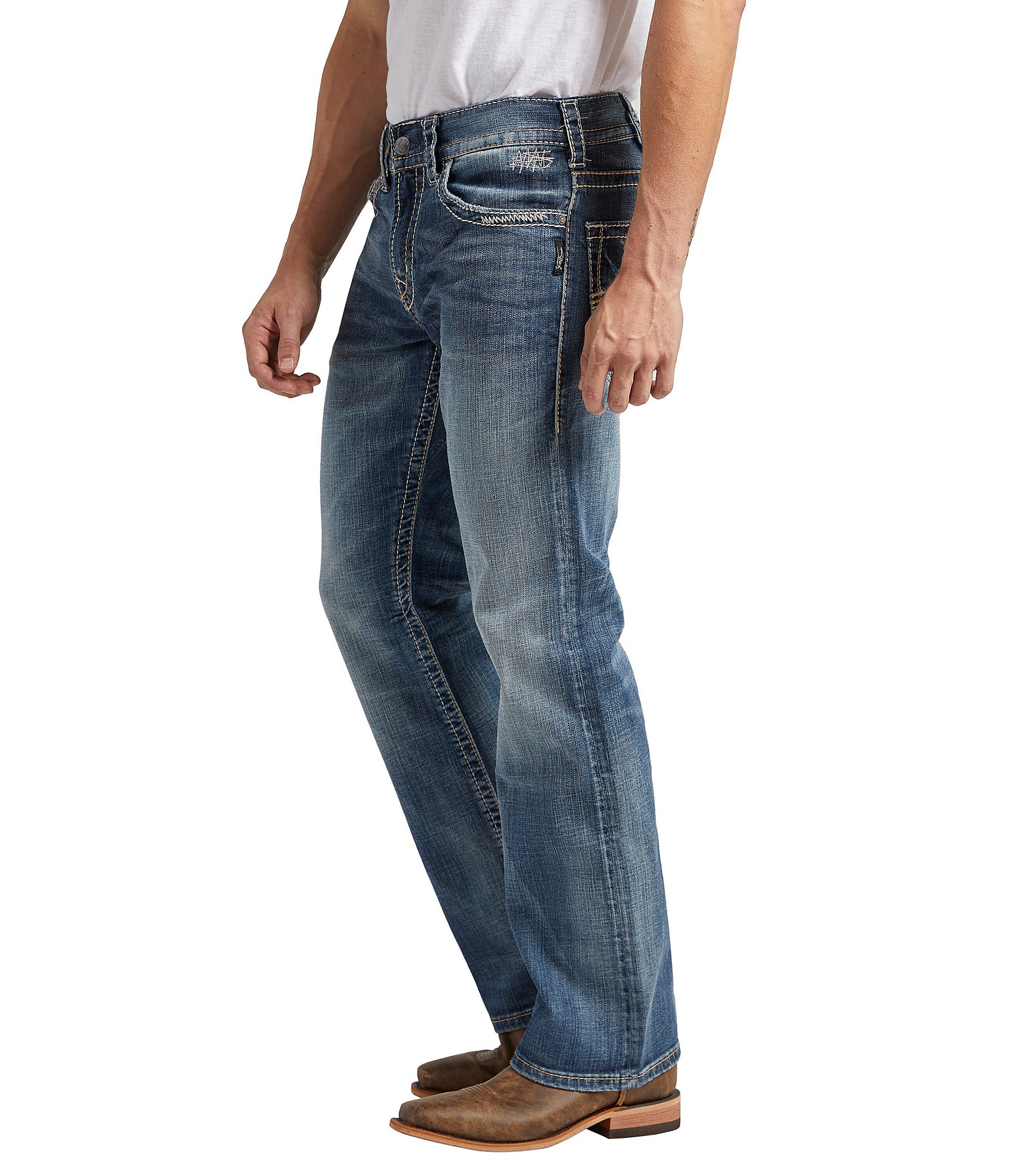 Silver Jeans Co. Zac Relaxed Fit Straight Leg Dusted Denim Jeans