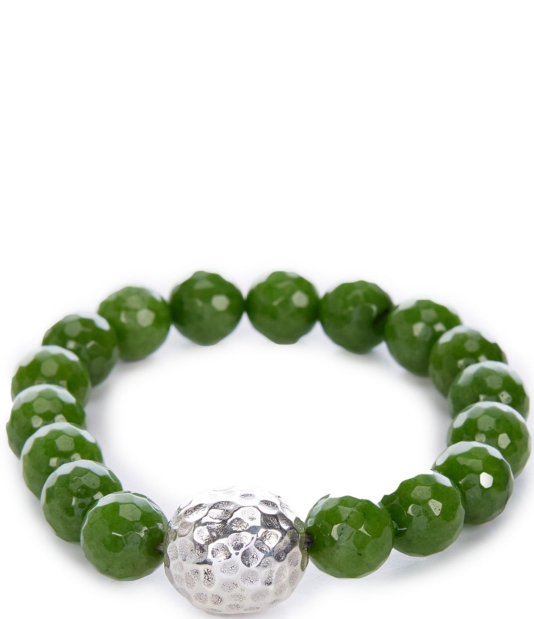 Simon Sebbag Faceted Green Jade Sterling Silver Stretch Bracelet