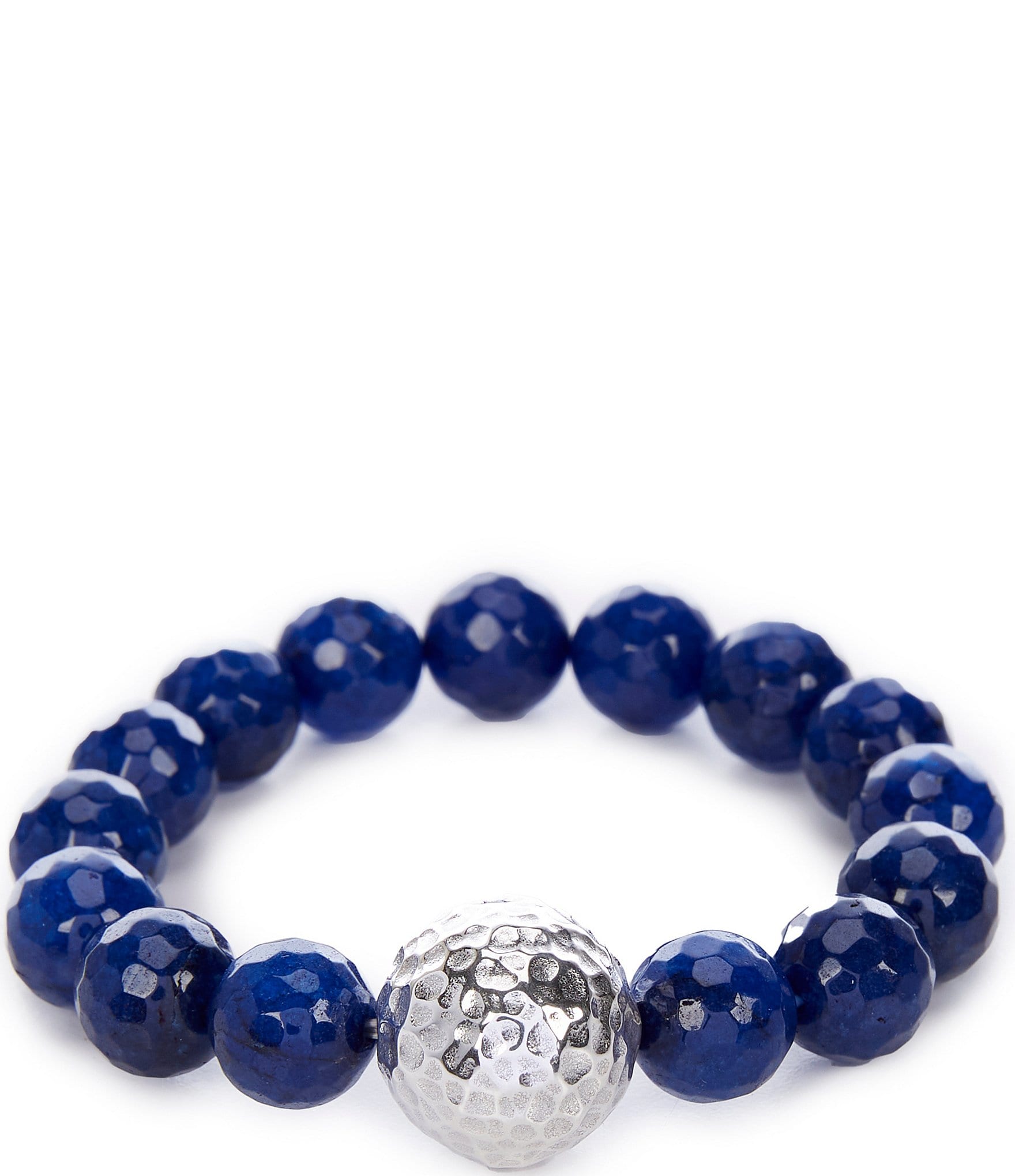 Simon Sebbag Faceted Navy Agate Sterling Silver Stretch Bracelet