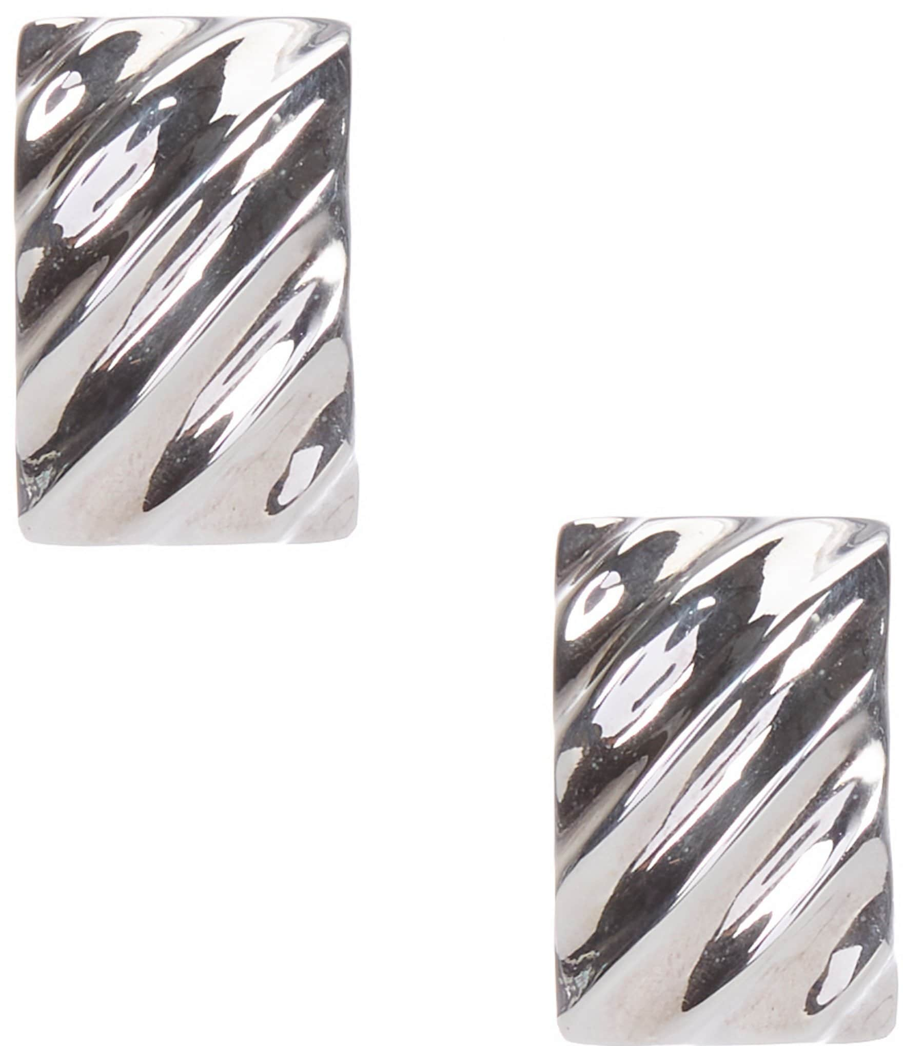 Simon Sebbag Sterling Silver Wavy Rectangular Clip Front Back Earrings