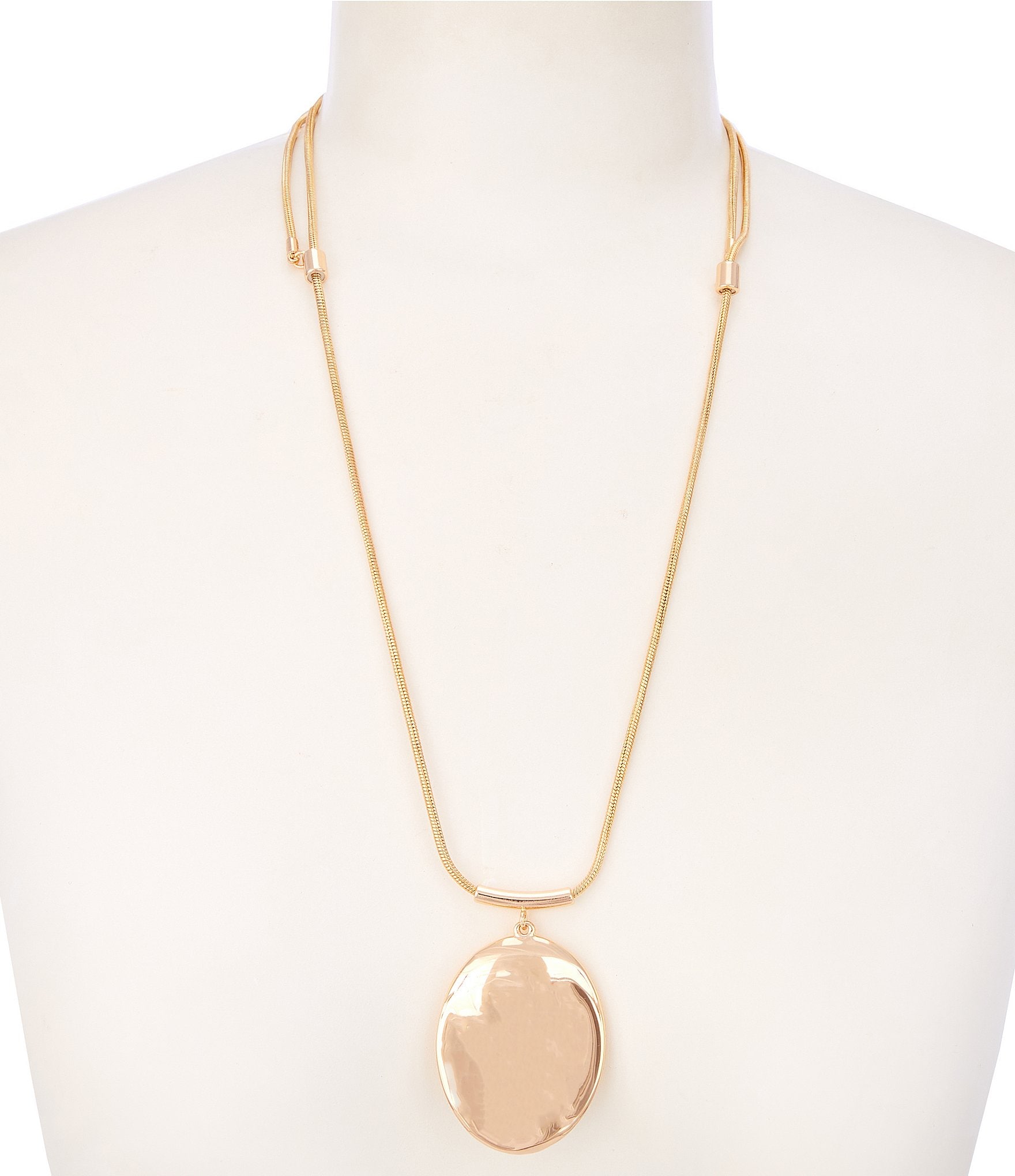 Simplicity Wobbly Metal Oval Long Pendant Necklace