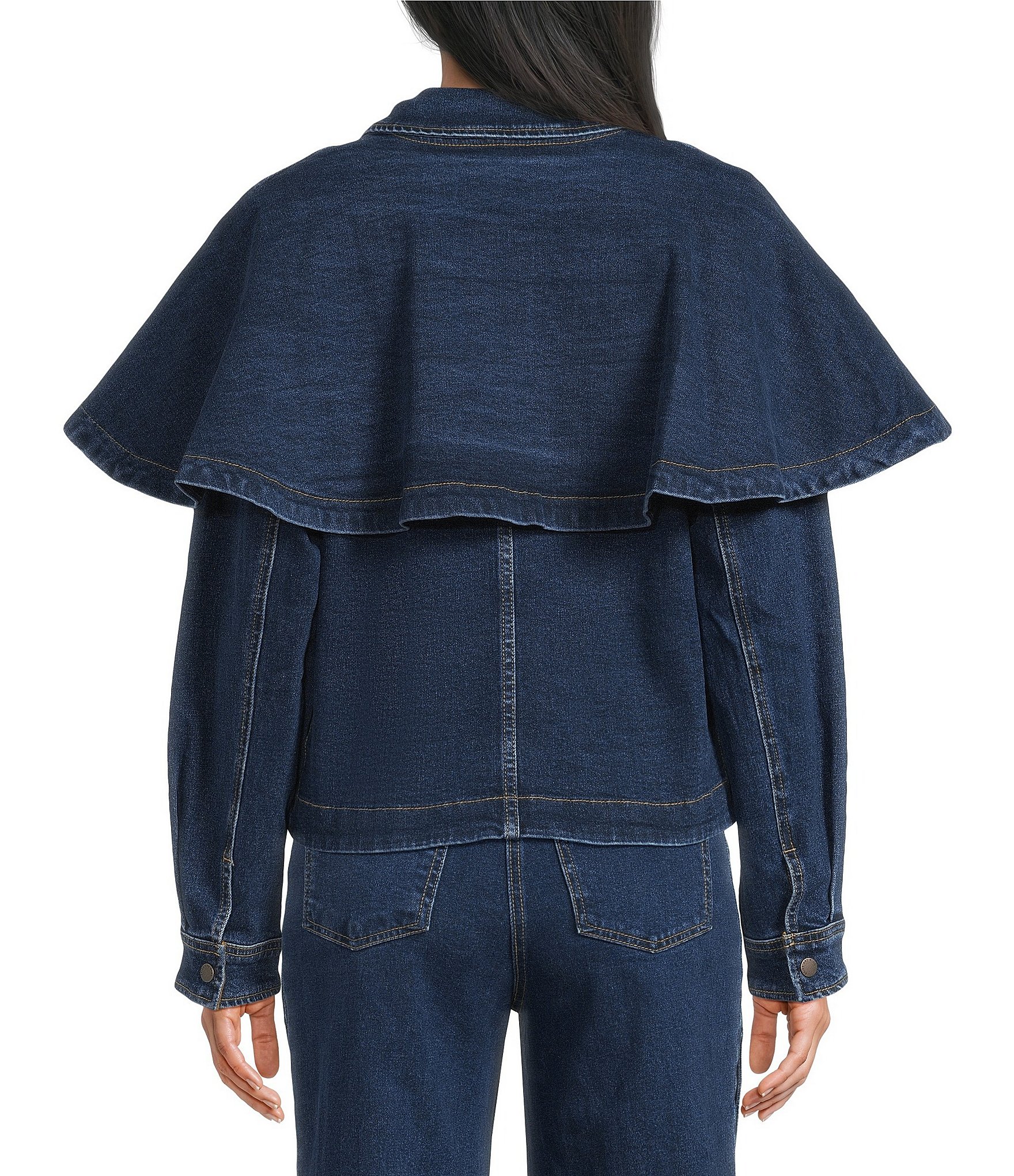 Skies Are Blue Cape Collared Long Sleeve Coordinating Denim Jacket