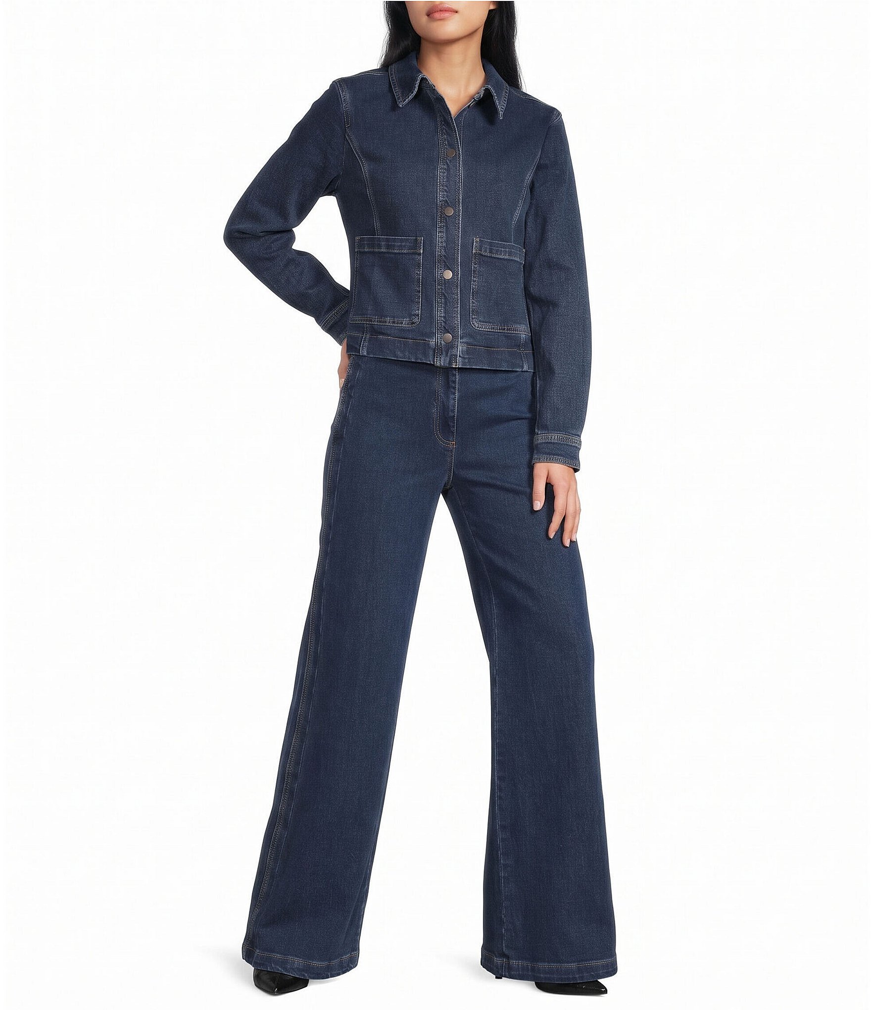 Skies Are Blue Cape Collared Long Sleeve Coordinating Denim Jacket