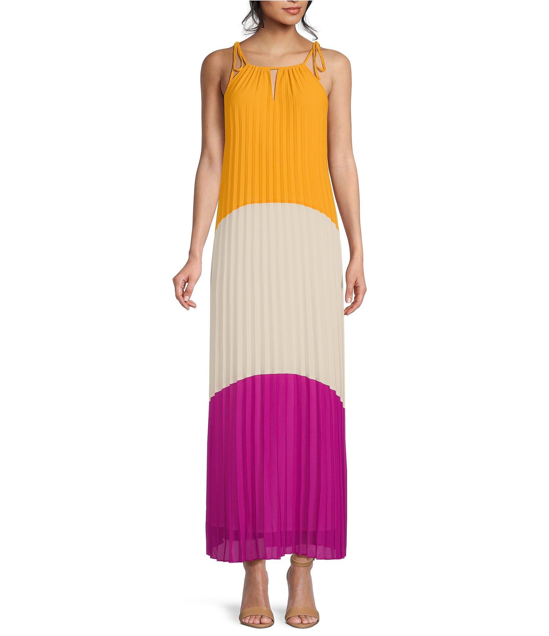 Pleated Color Block Dress