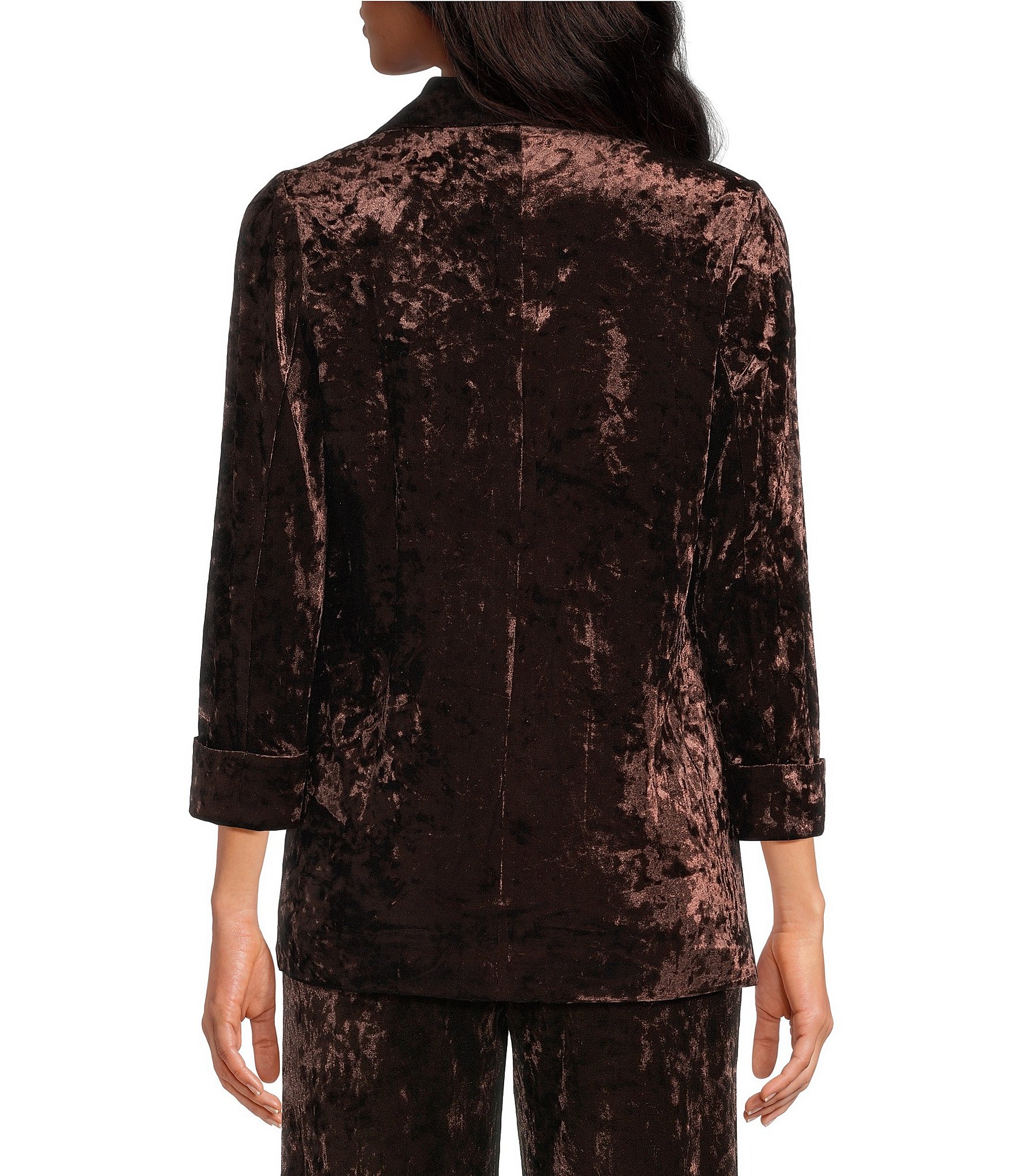 Skies Are Blue Coordinating Crushed Velvet Open Front Long Sleeve Blazer