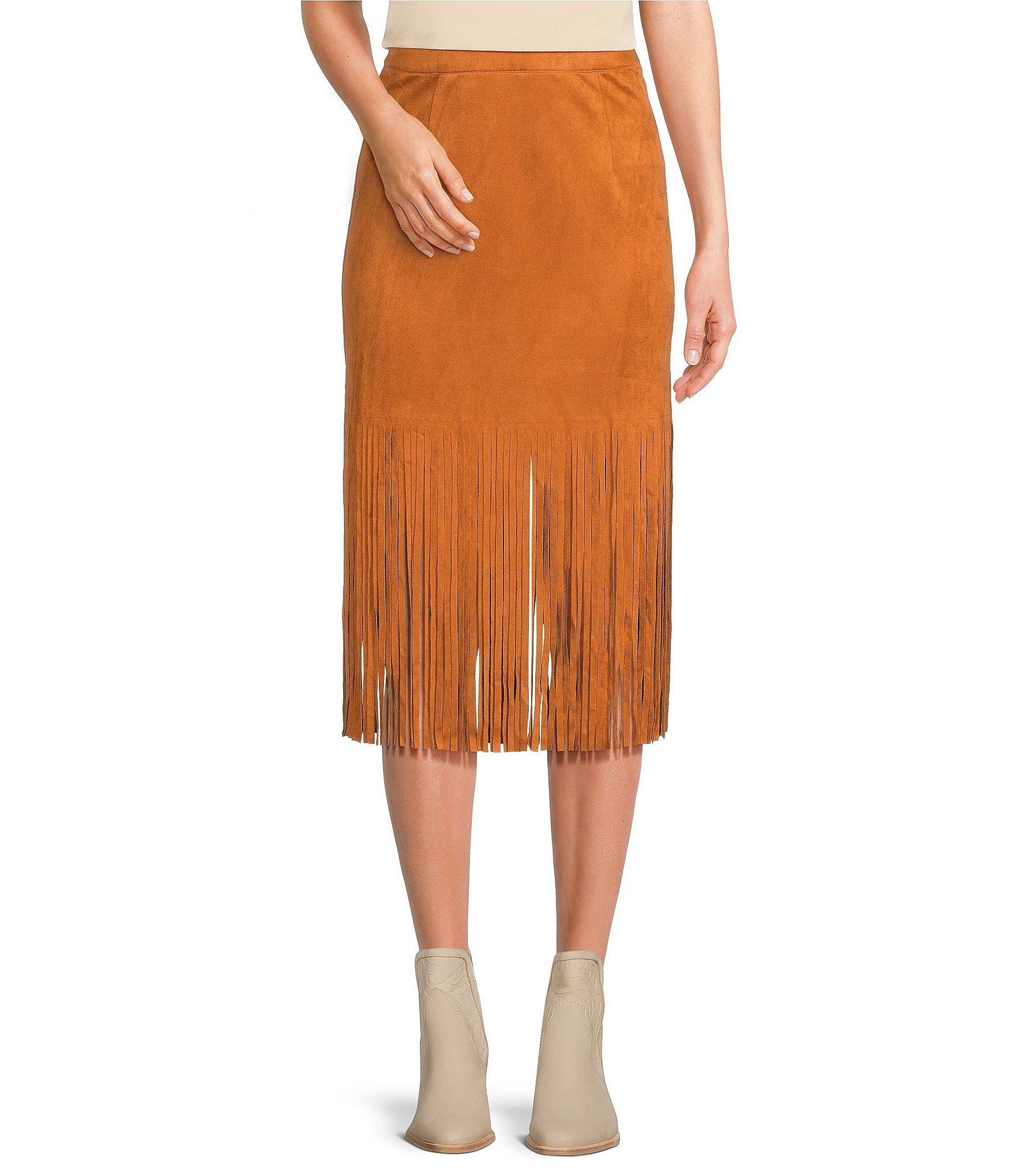 Skies Are Blue Coordinating Faux Suede Fringe Skirt Dillards