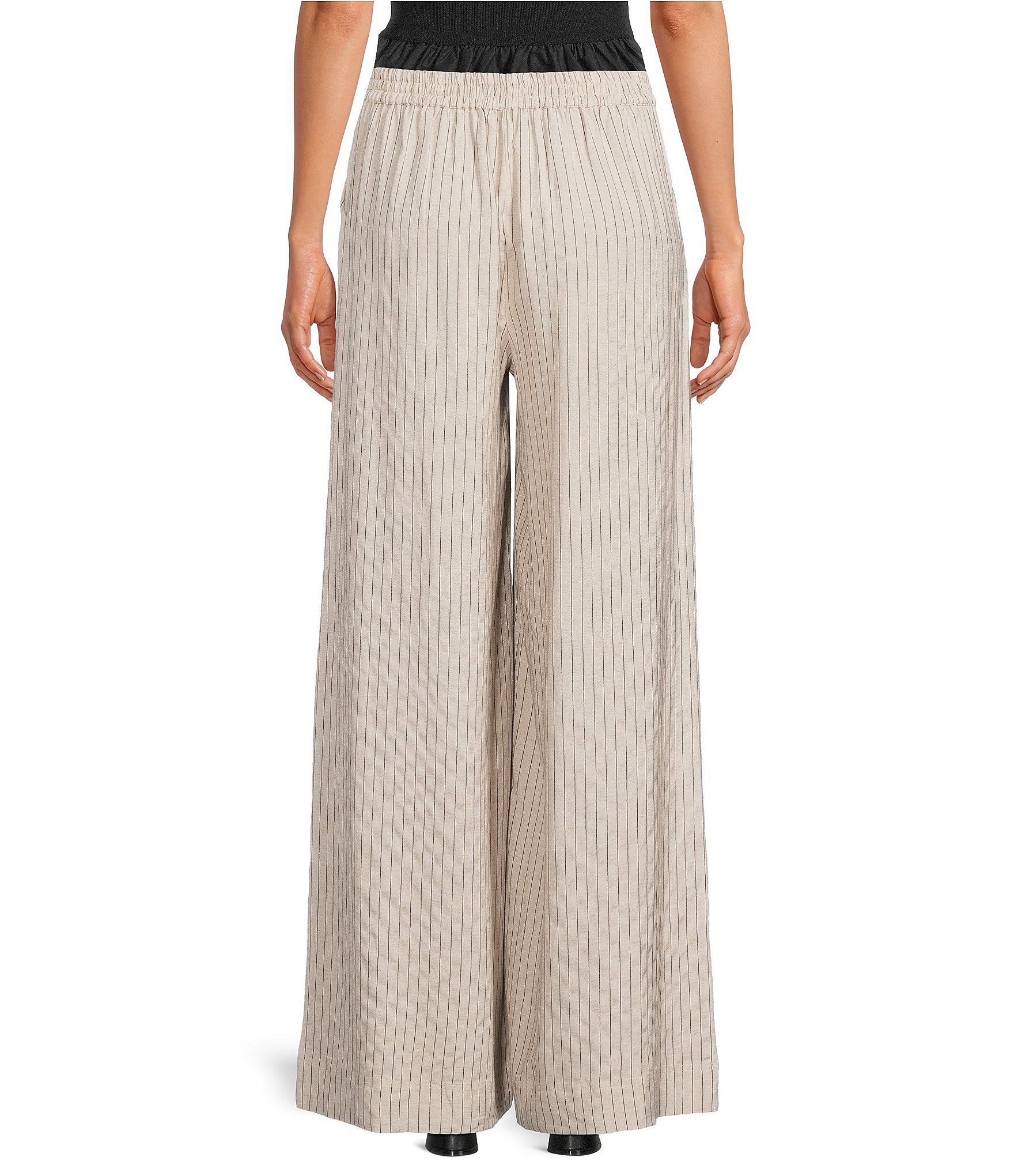 Skies Are Blue Linen Blend Striped Wide Leg Pull On Pants