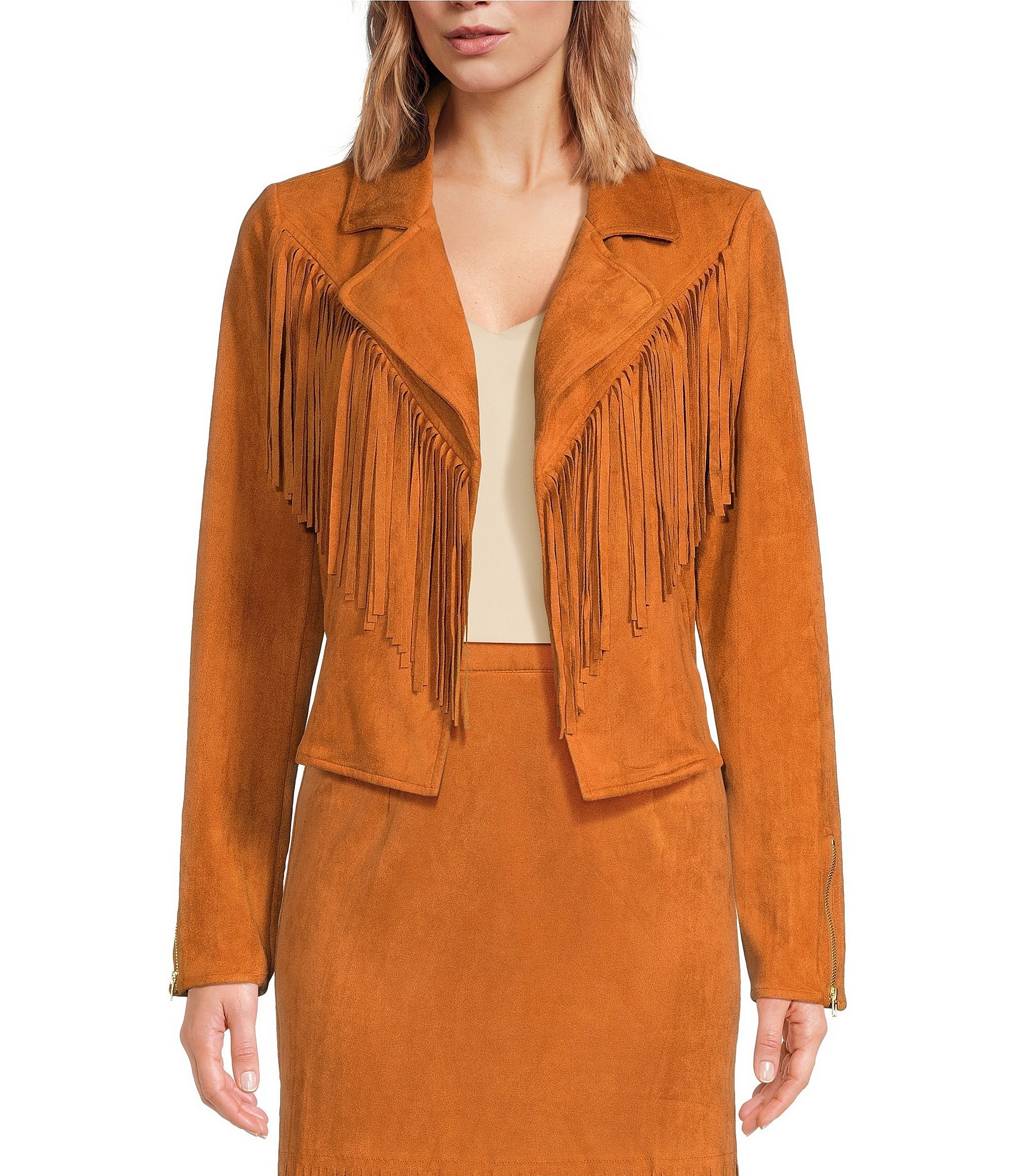 Orange Suede Leather Fringe Jacket, Size M