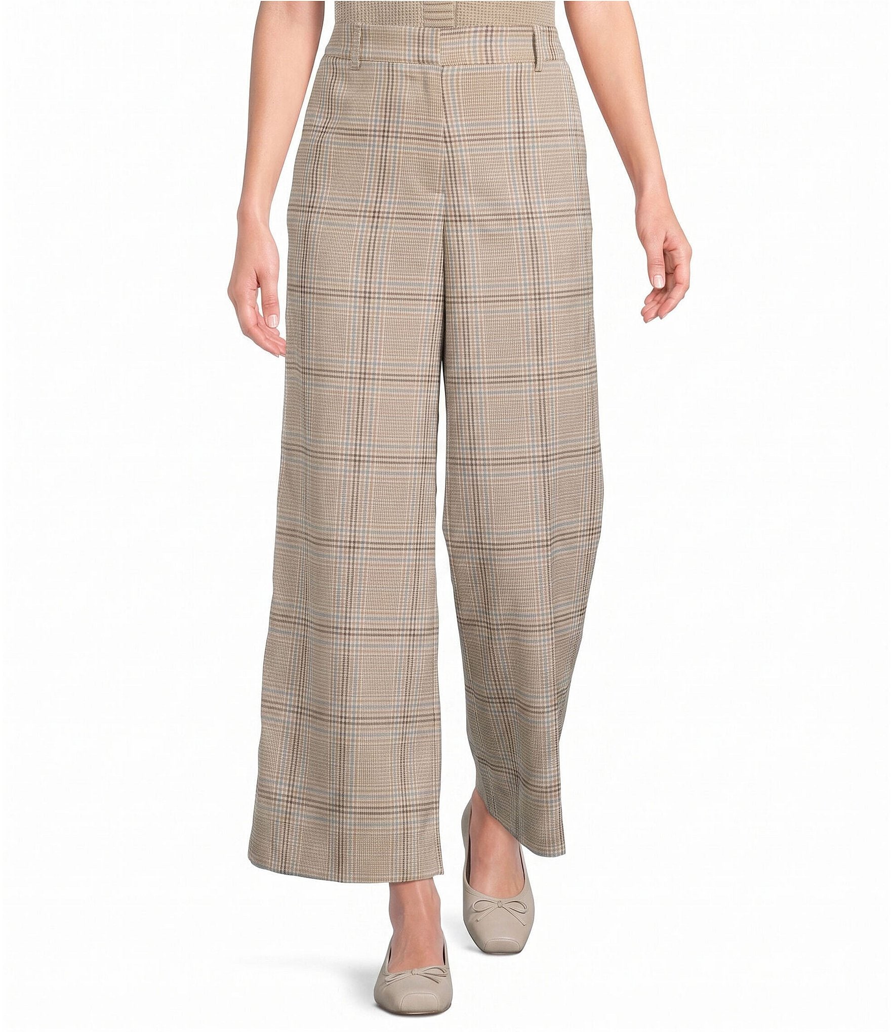 Skies Are Blue Petite Size Plaid High Rise Wide Leg Coordinating Pants